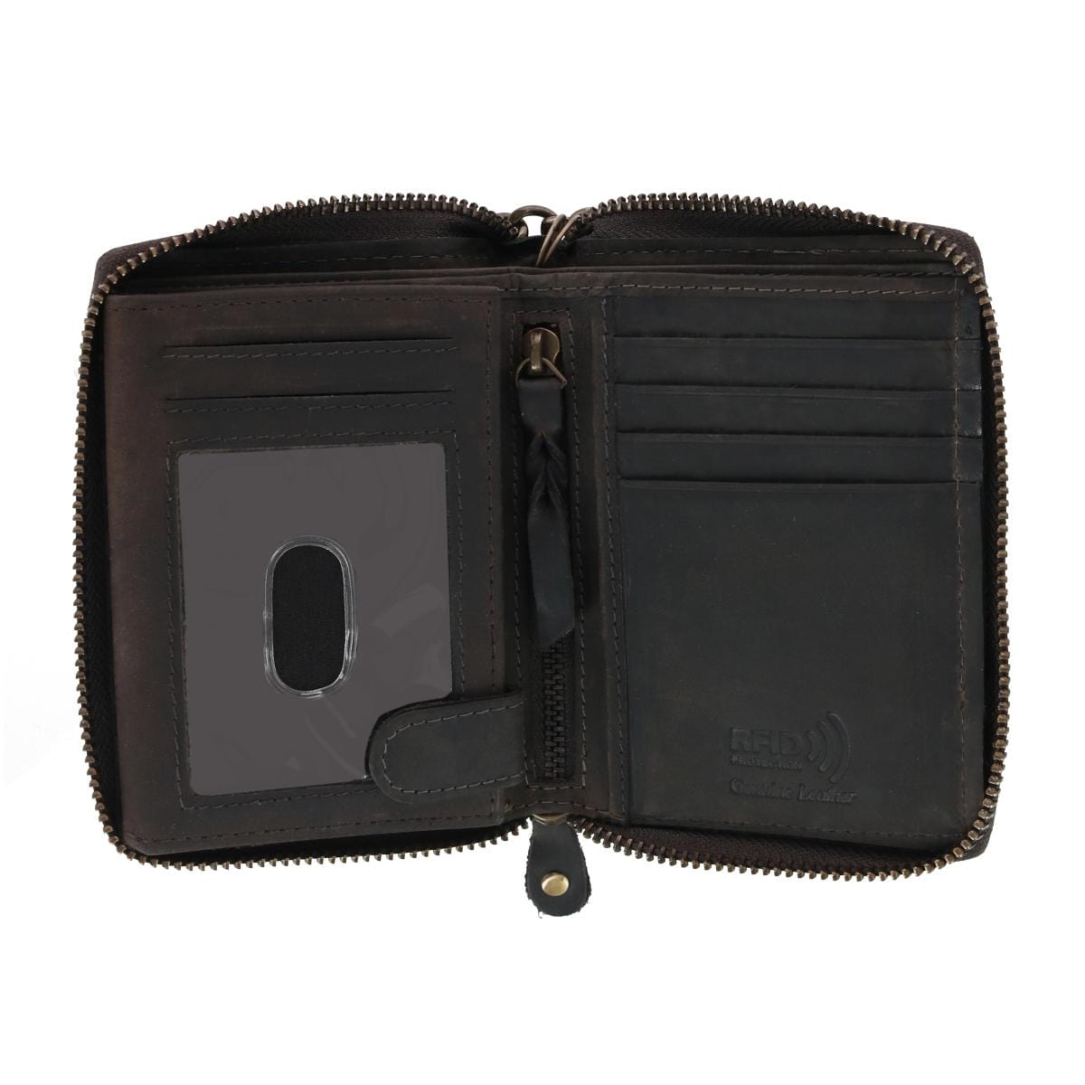 CTM® Men's Bifold Zip Around Chain Wallet with Interior Zip - Black