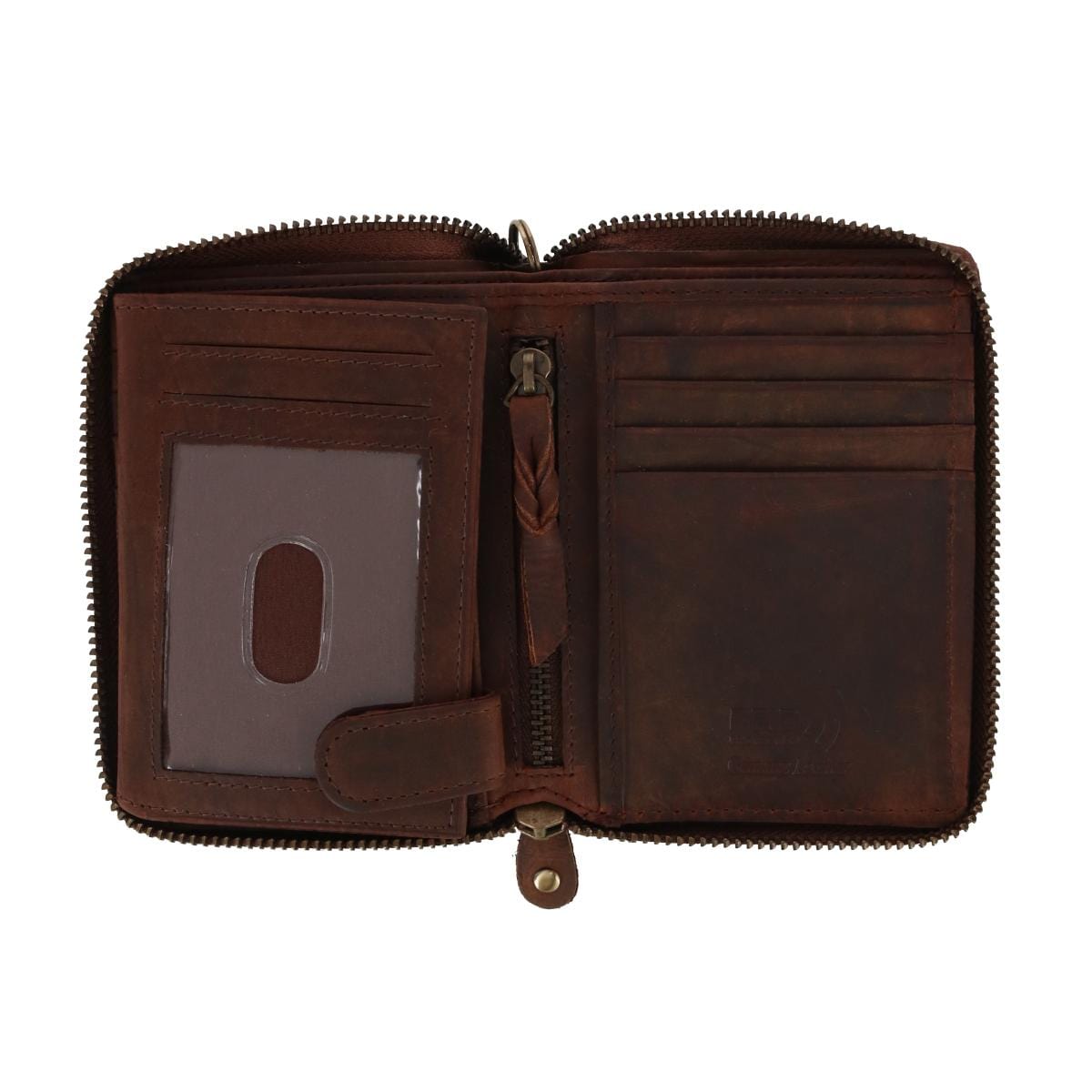 CTM® Men's Bifold Zip Around Chain Wallet with Interior Zip - Brown