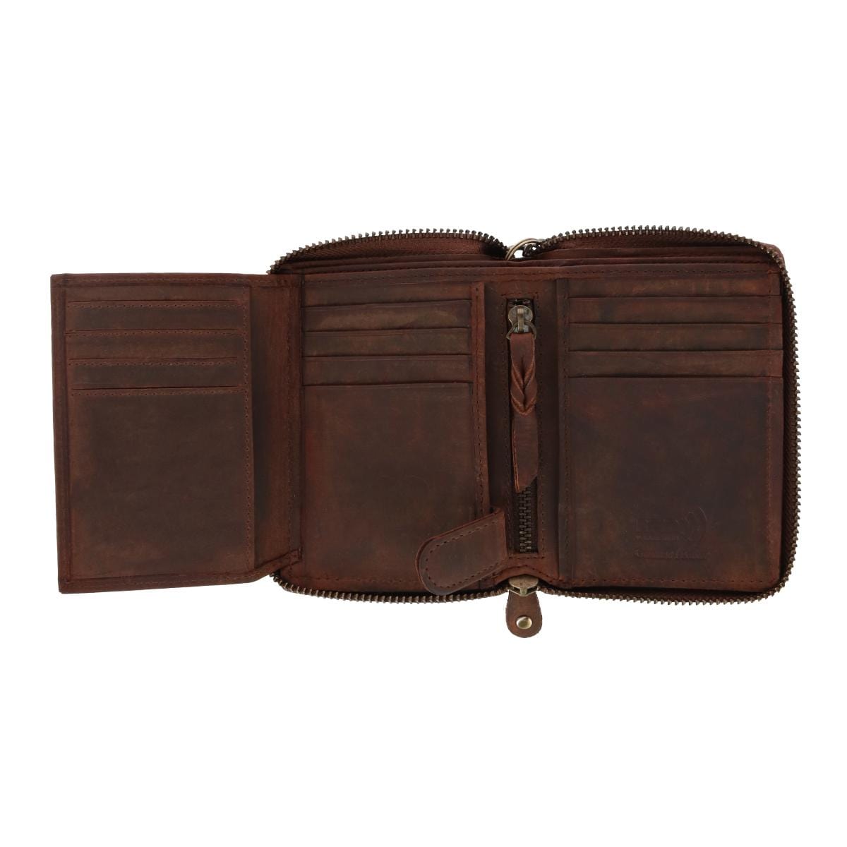 CTM® Men's Bifold Zip Around Chain Wallet with Interior Zip - Brown