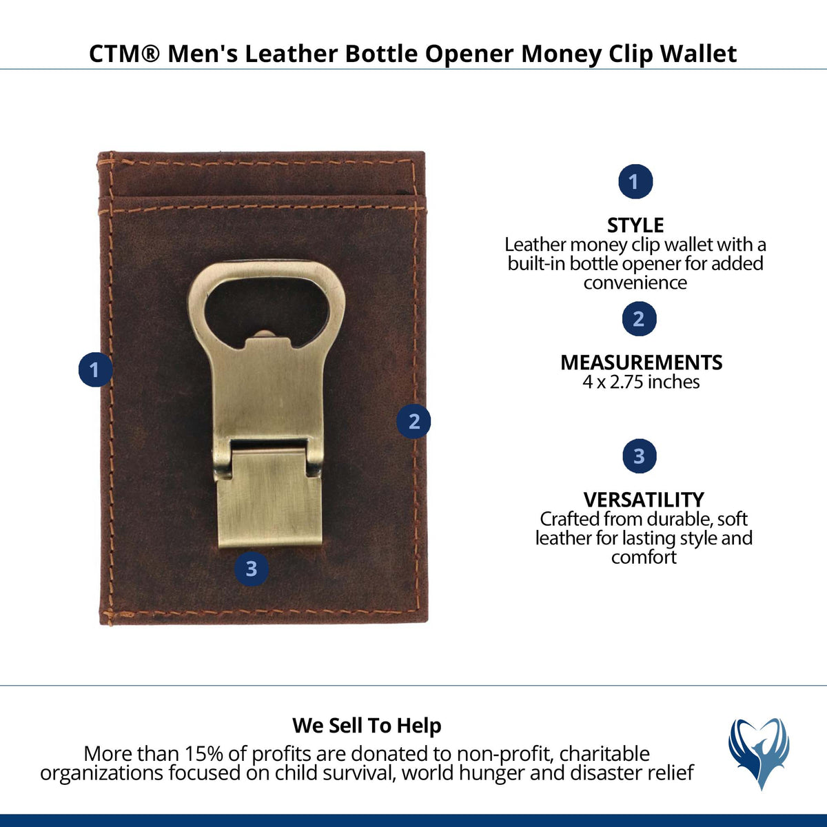 CTM® Men's Leather Bottle Opener Money Clip Wallet - Brown