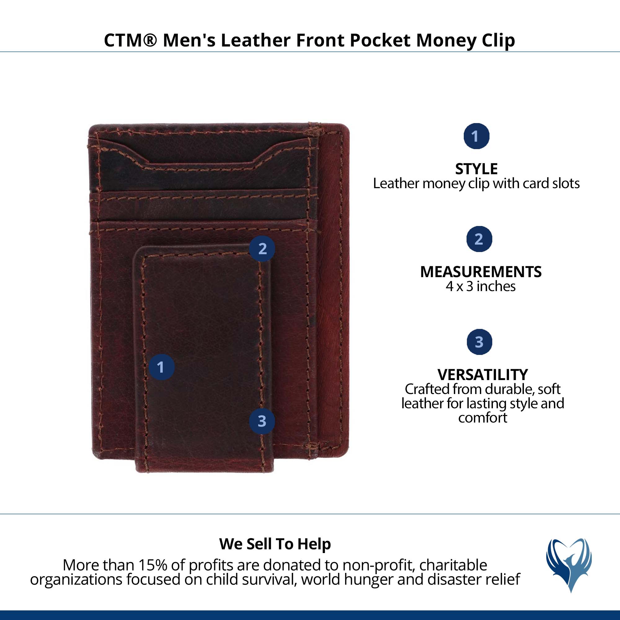 CTM® Men's Leather Front Pocket Money Clip - Brown