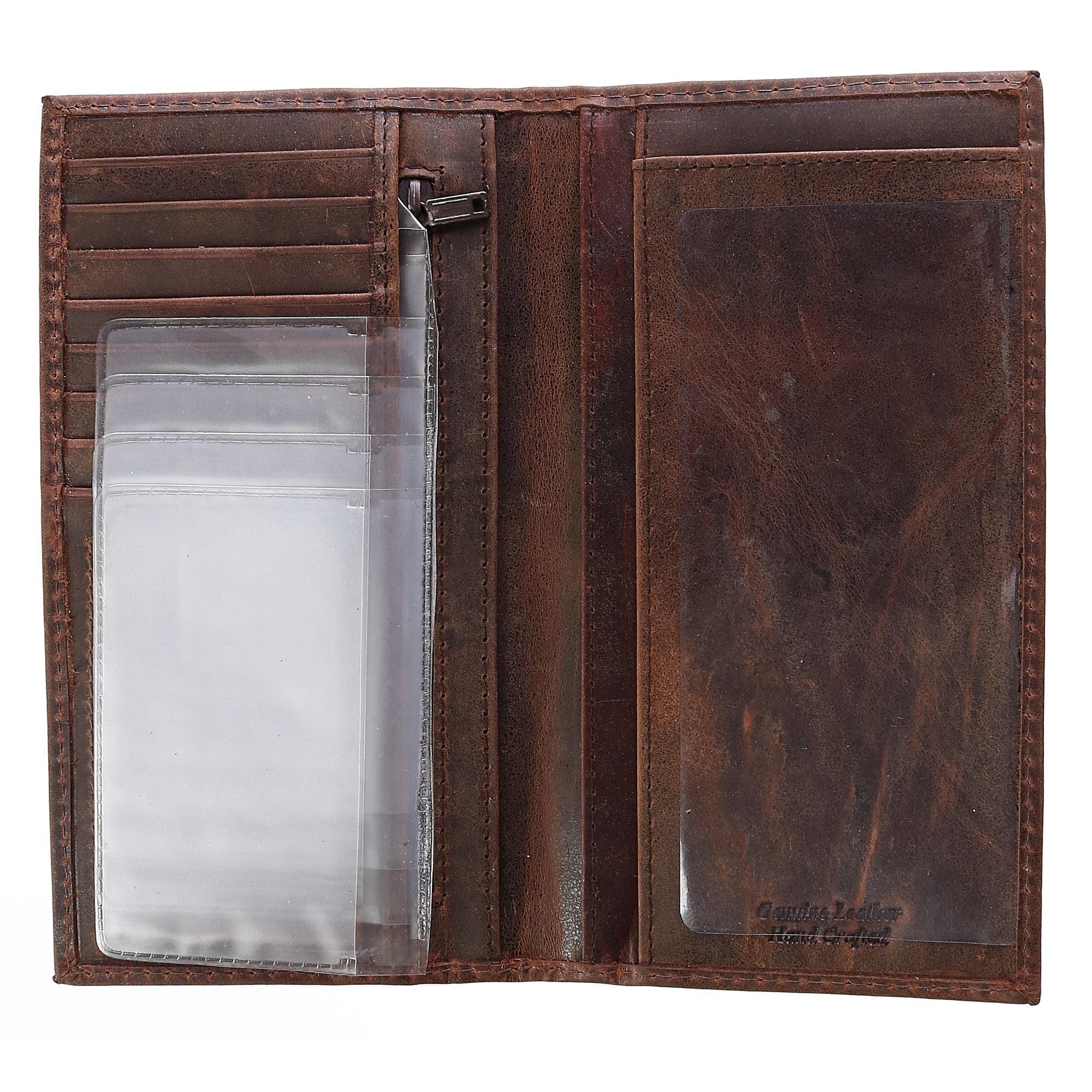 CTM® Hunter Leather Distressed Checkbook Cover Wallet - Brown