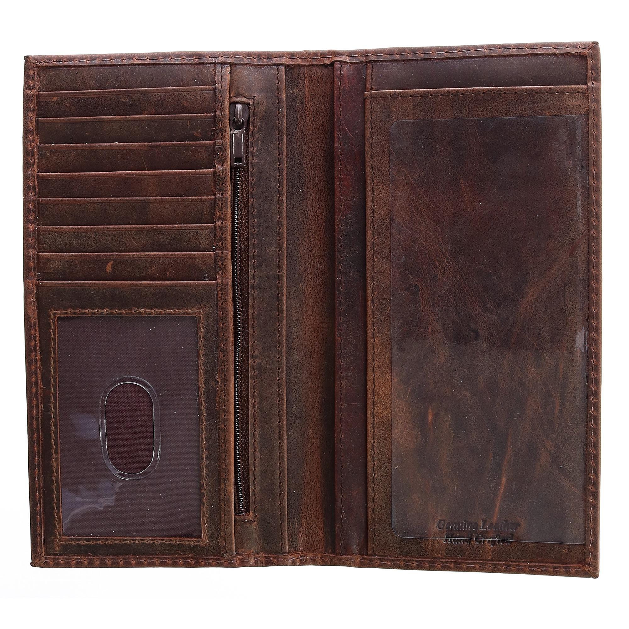 CTM® Hunter Leather Distressed Checkbook Cover Wallet - Brown