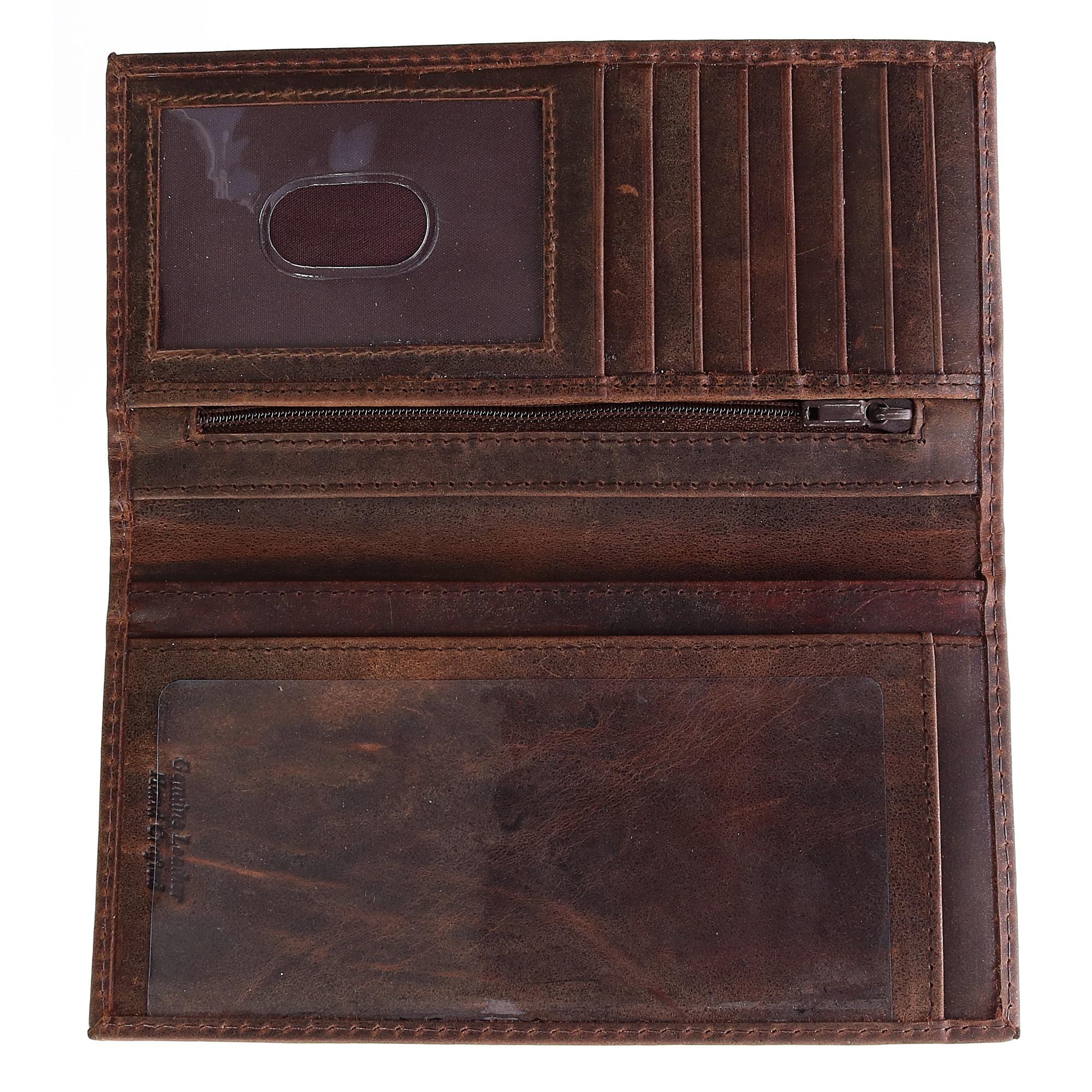 CTM® Hunter Leather Distressed Checkbook Cover Wallet - Brown