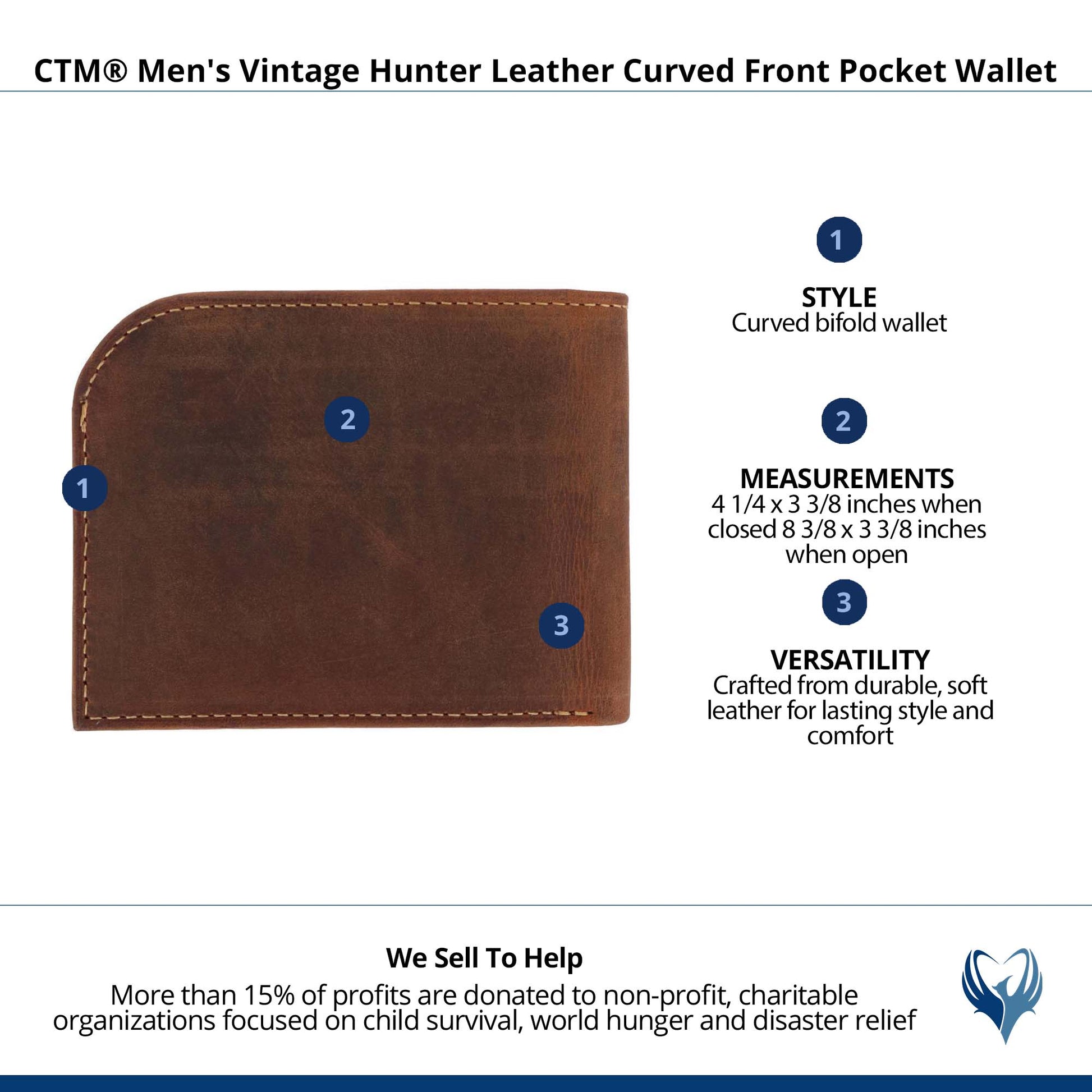 CTM® Men's Vintage Hunter Leather Curved Front Pocket Wallet - Charcoal