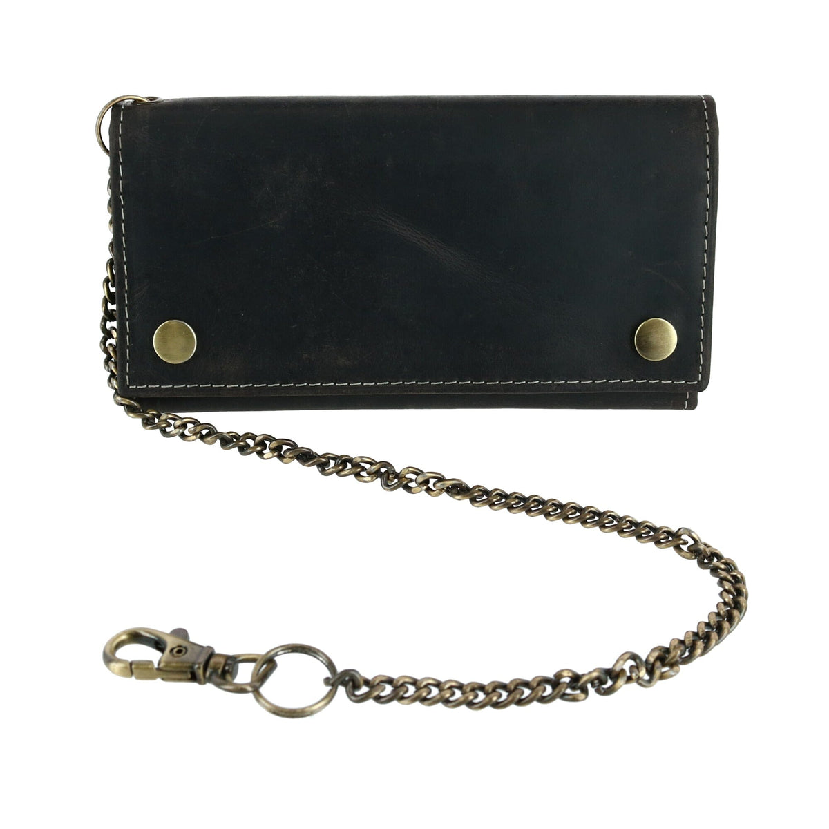 CTM® Men's Hunter Leather Long Trifold Chain Wallet - Black