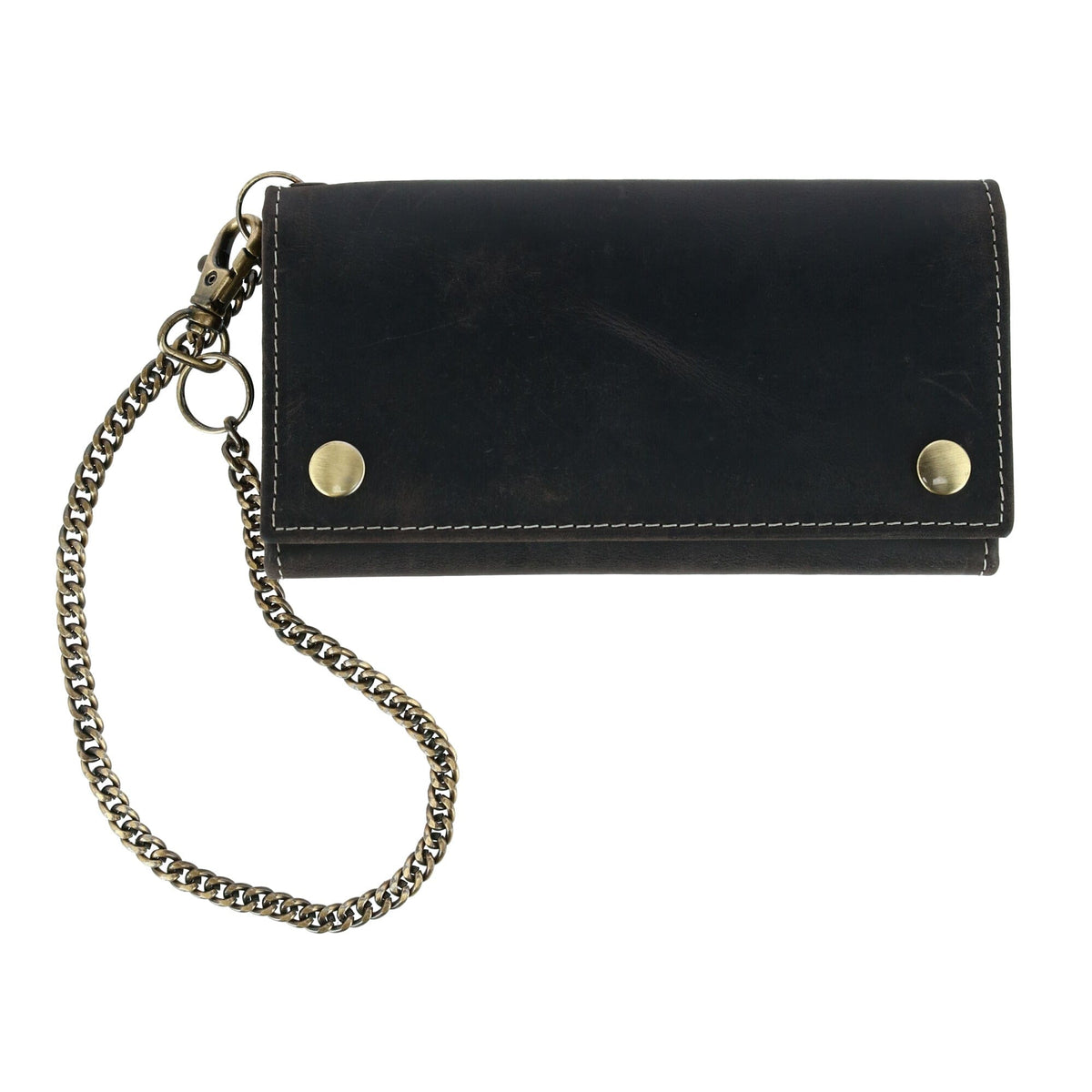 CTM® Men's Hunter Leather Long Trifold Chain Wallet - Black