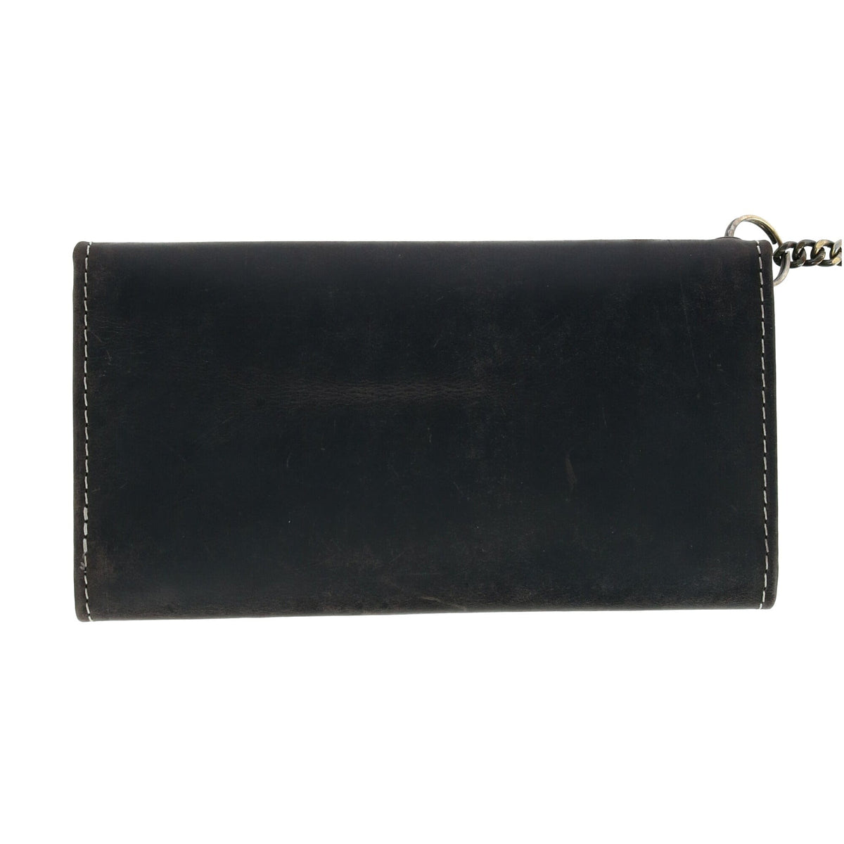 CTM® Men's Hunter Leather Long Trifold Chain Wallet - Black