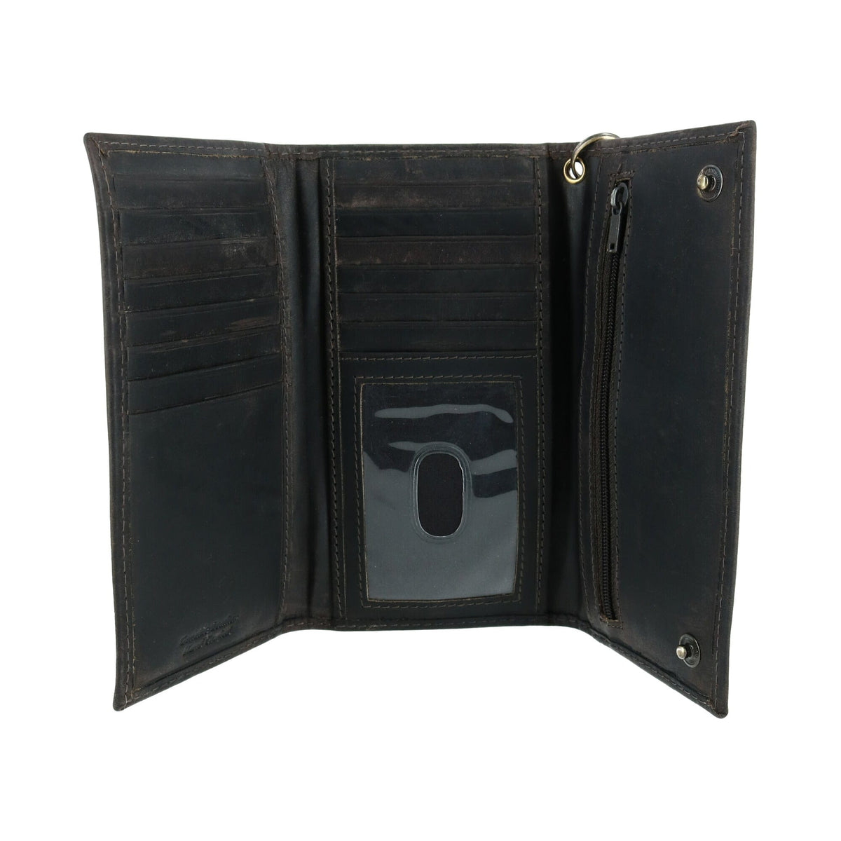 CTM® Men's Hunter Leather Long Trifold Chain Wallet - Black