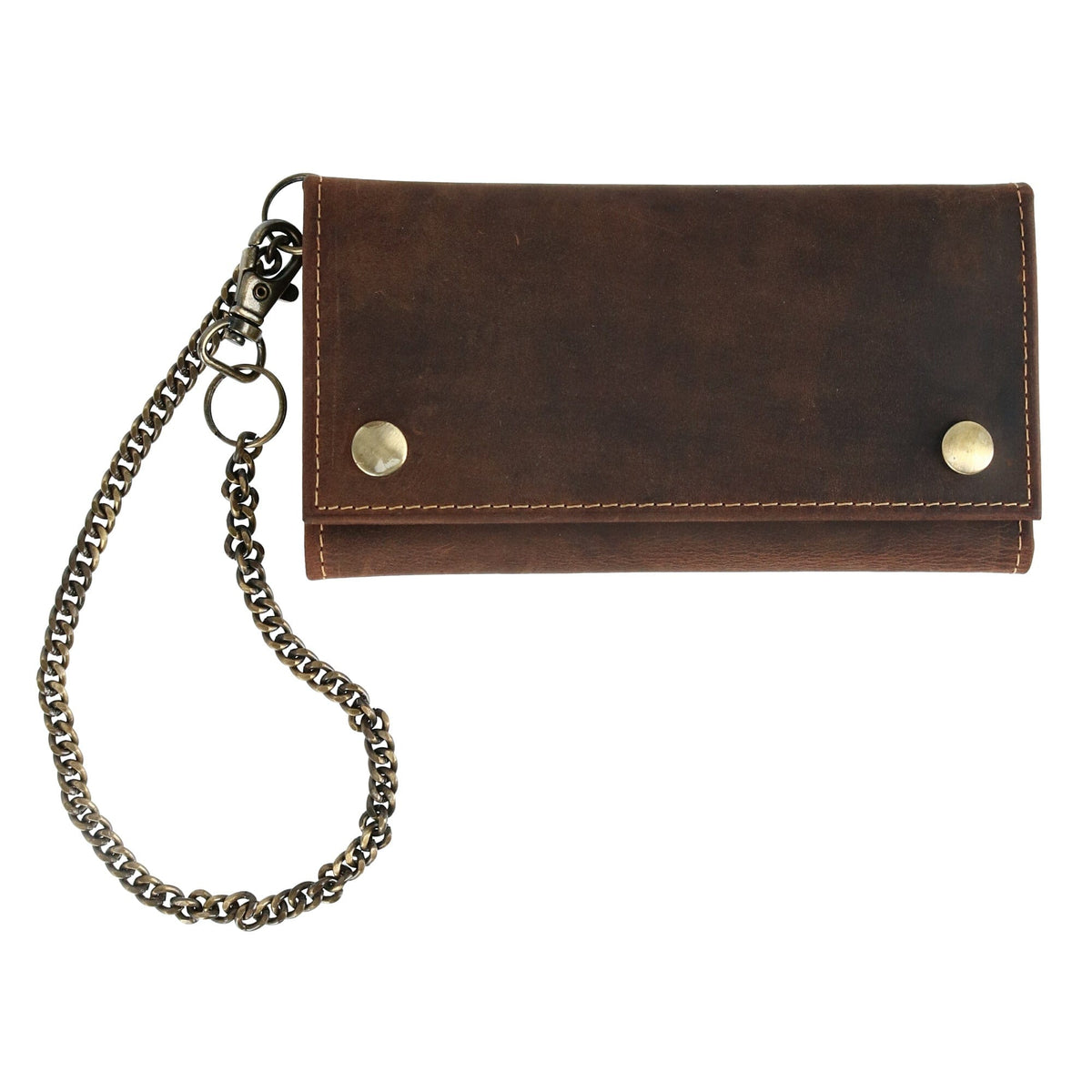 CTM® Men's Hunter Leather Long Trifold Chain Wallet - Brown