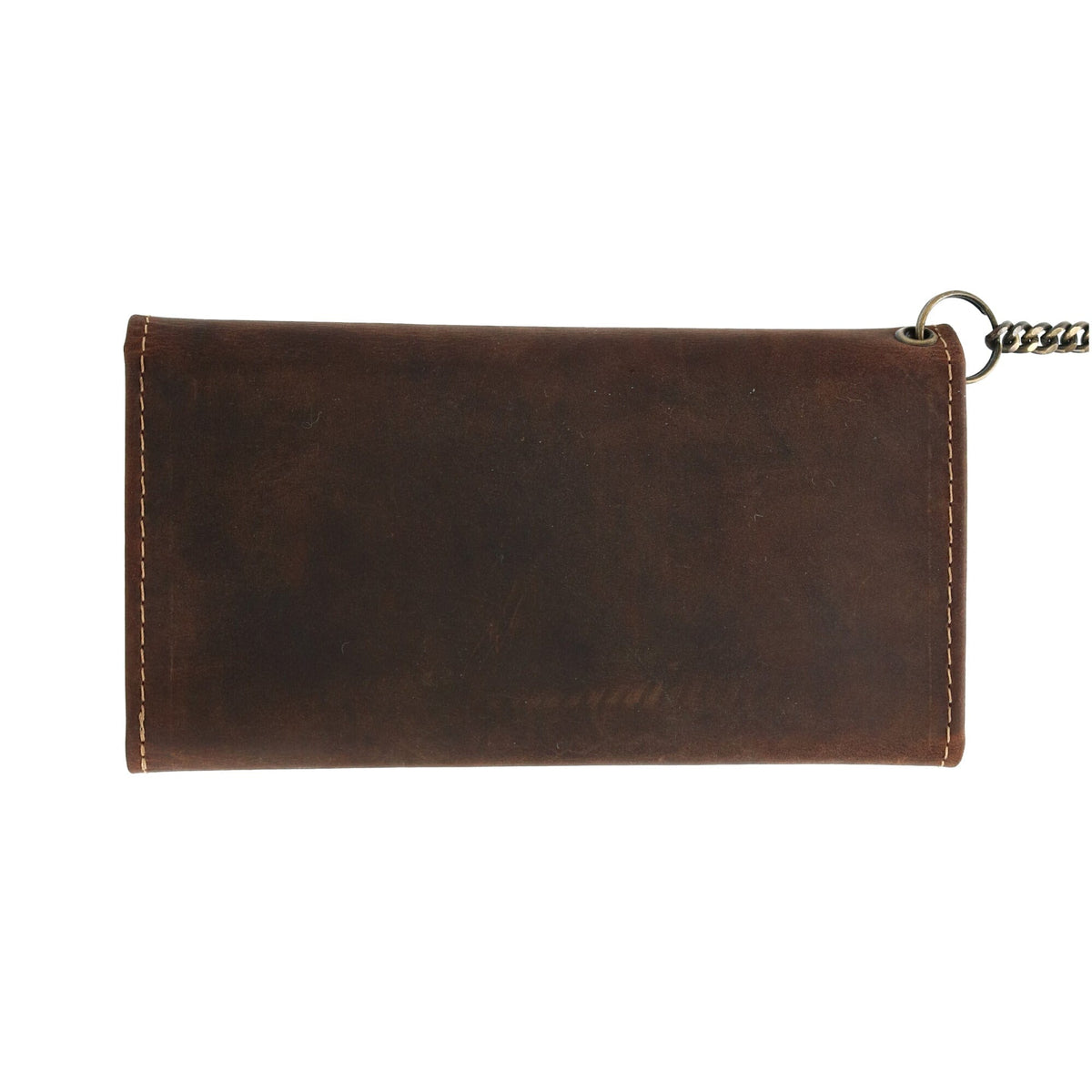 CTM® Men's Hunter Leather Long Trifold Chain Wallet - Brown