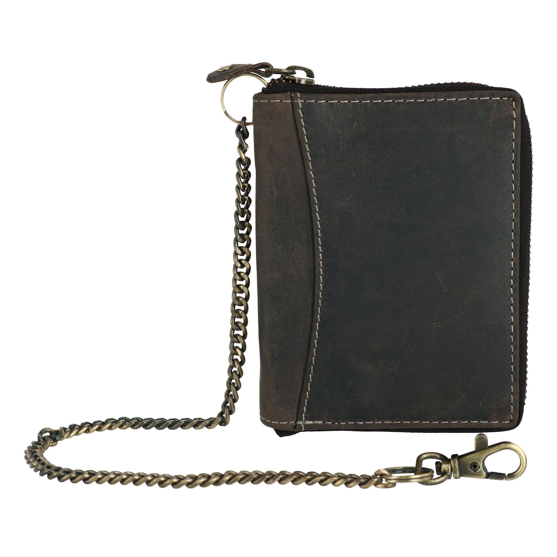CTM® Men's Hunter Leather Zip-Around Bifold Chain Wallet