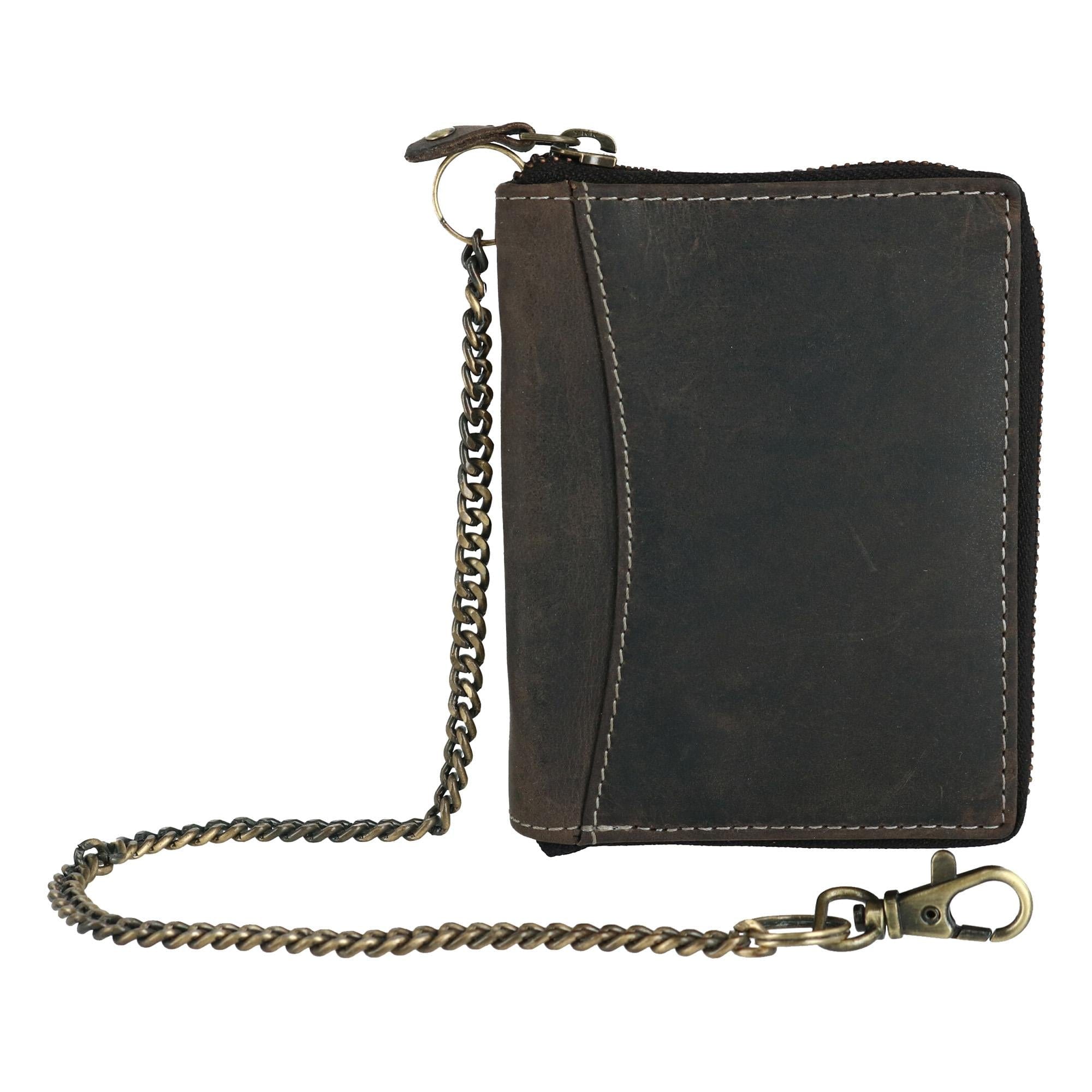 CTM® Men's Hunter Leather Zip-Around Bifold Chain Wallet - Black