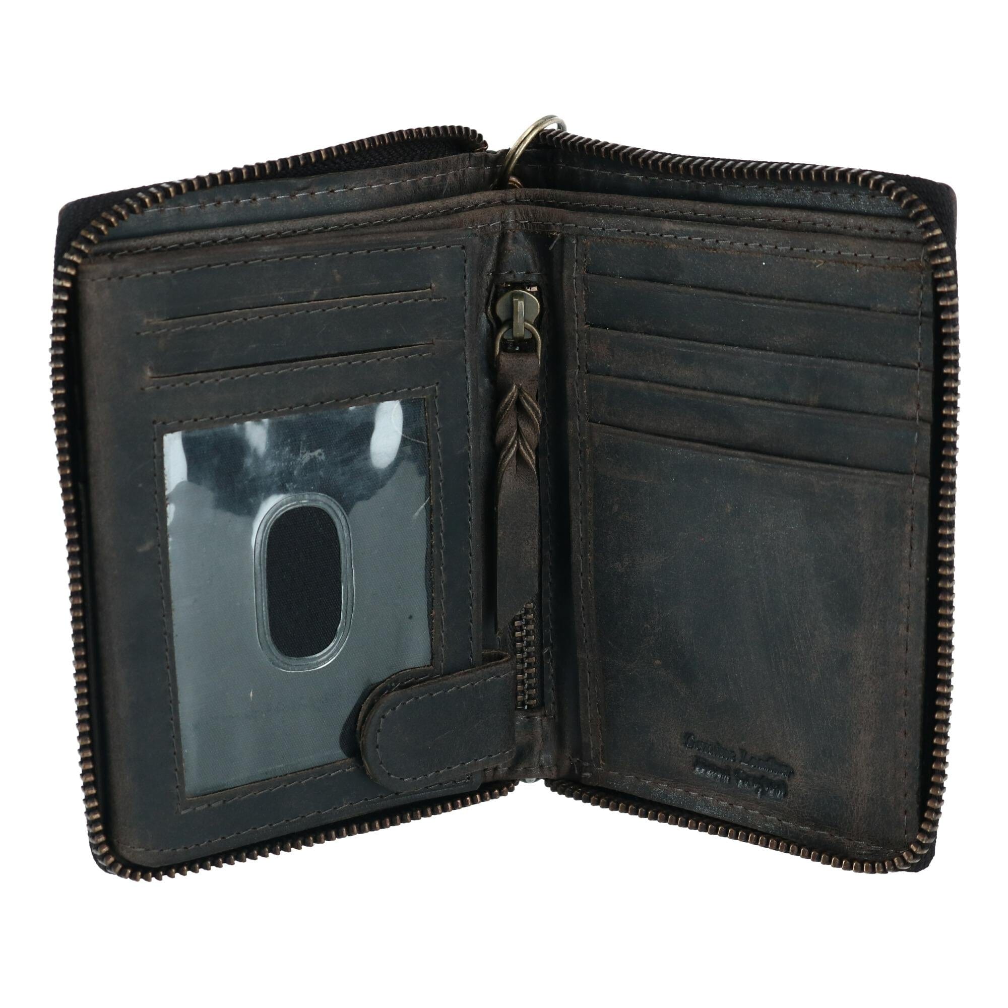 CTM® Men's Hunter Leather Zip-Around Bifold Chain Wallet - Black