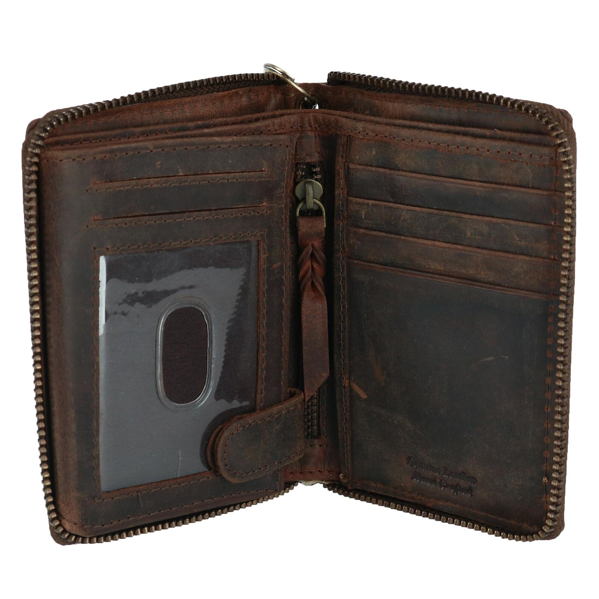 CTM® Men's Hunter Leather Zip-Around Bifold Chain Wallet - Brown