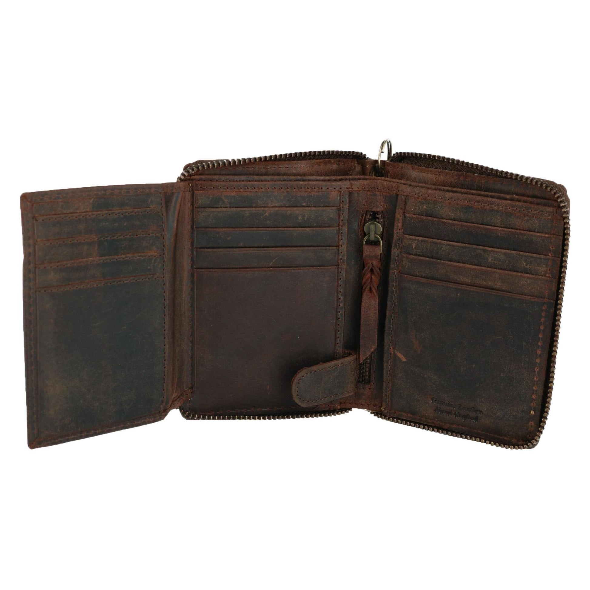 CTM® Men's Hunter Leather Zip-Around Bifold Chain Wallet - Brown