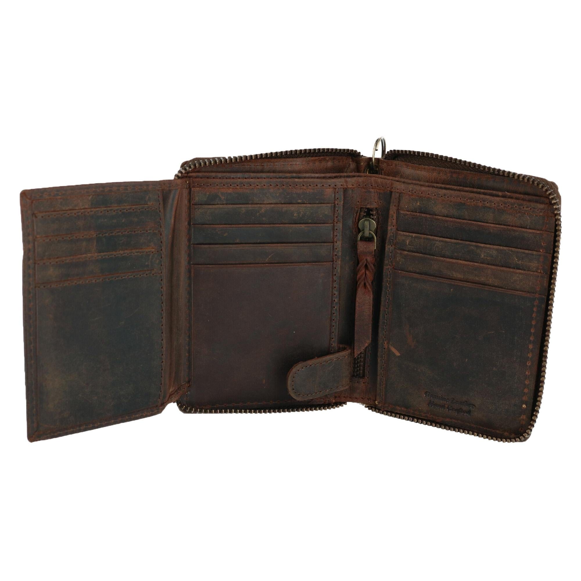 CTM® Men's Hunter Leather Zip-Around Bifold Chain Wallet - Brown