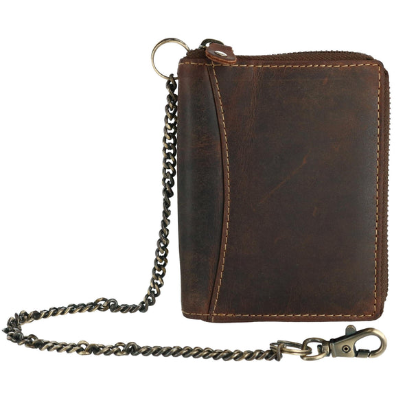 Men's Hunter Leather Zip-Around Bifold Chain Wallet