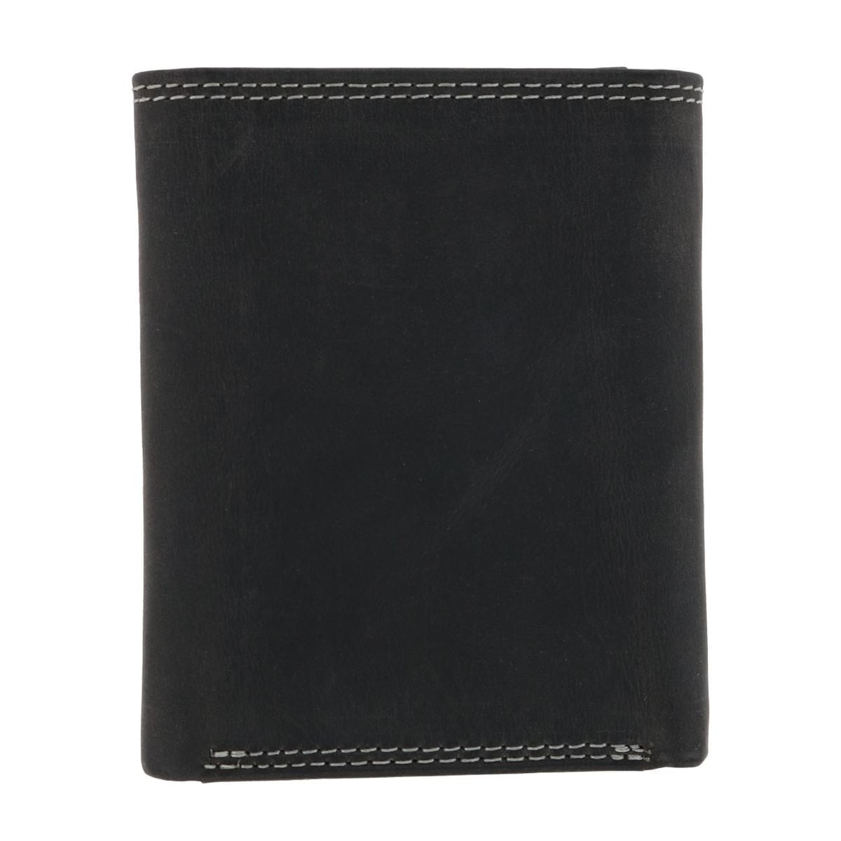 CTM® Men's Leather Contrast Stitch Trifold Wallet - Black