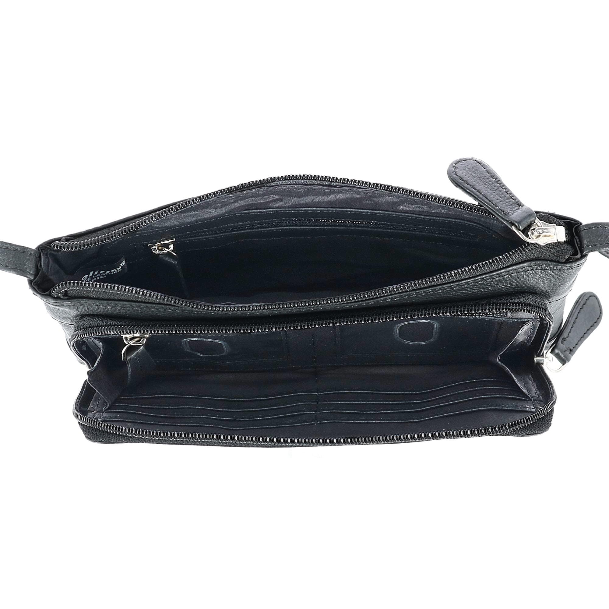 CTM® Women's Leather Organizer Crossbody Handbag - Black