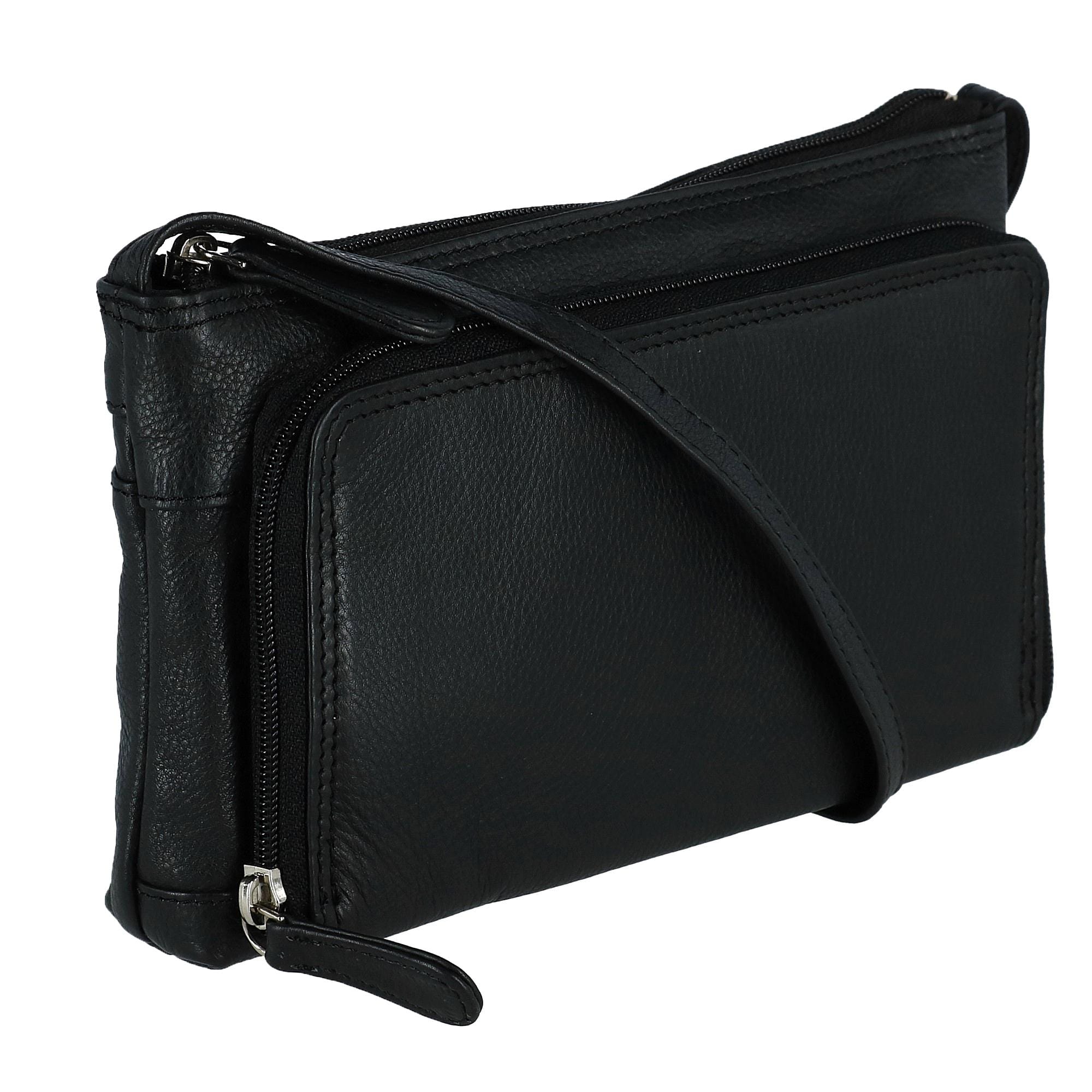 CTM® Women's Leather Organizer Crossbody Handbag - Black