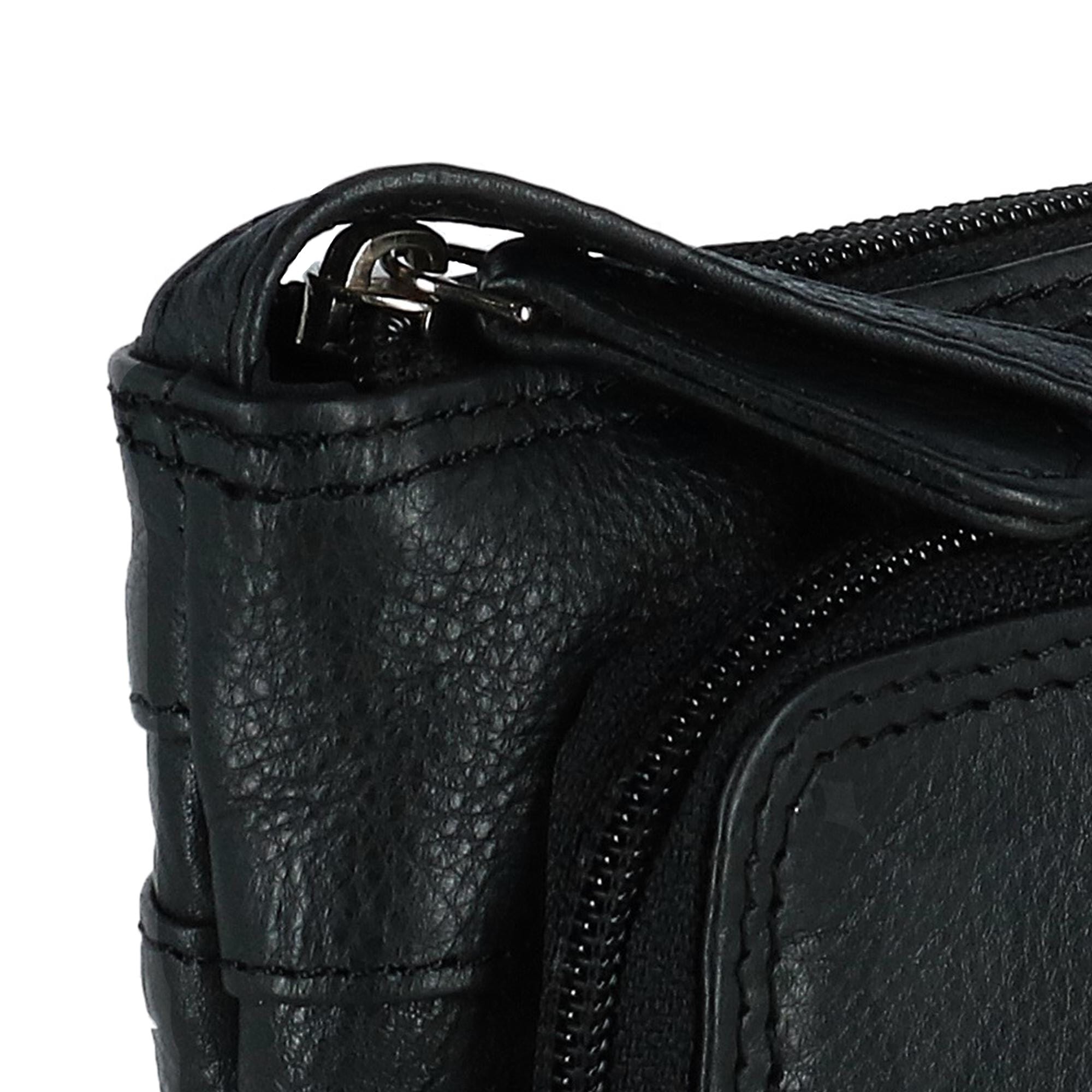 CTM® Women's Leather Organizer Crossbody Handbag - Black