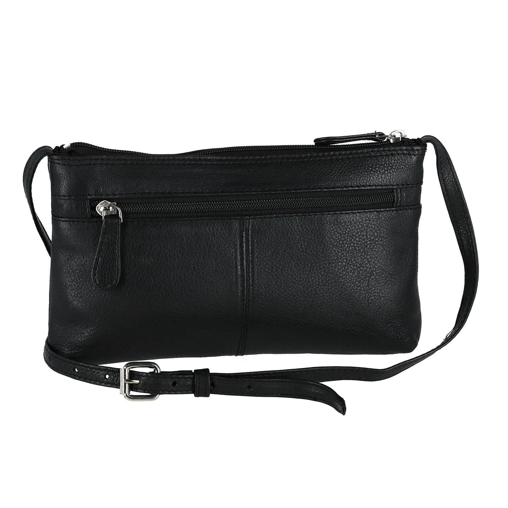 CTM® Women's Leather Organizer Crossbody Handbag - Black