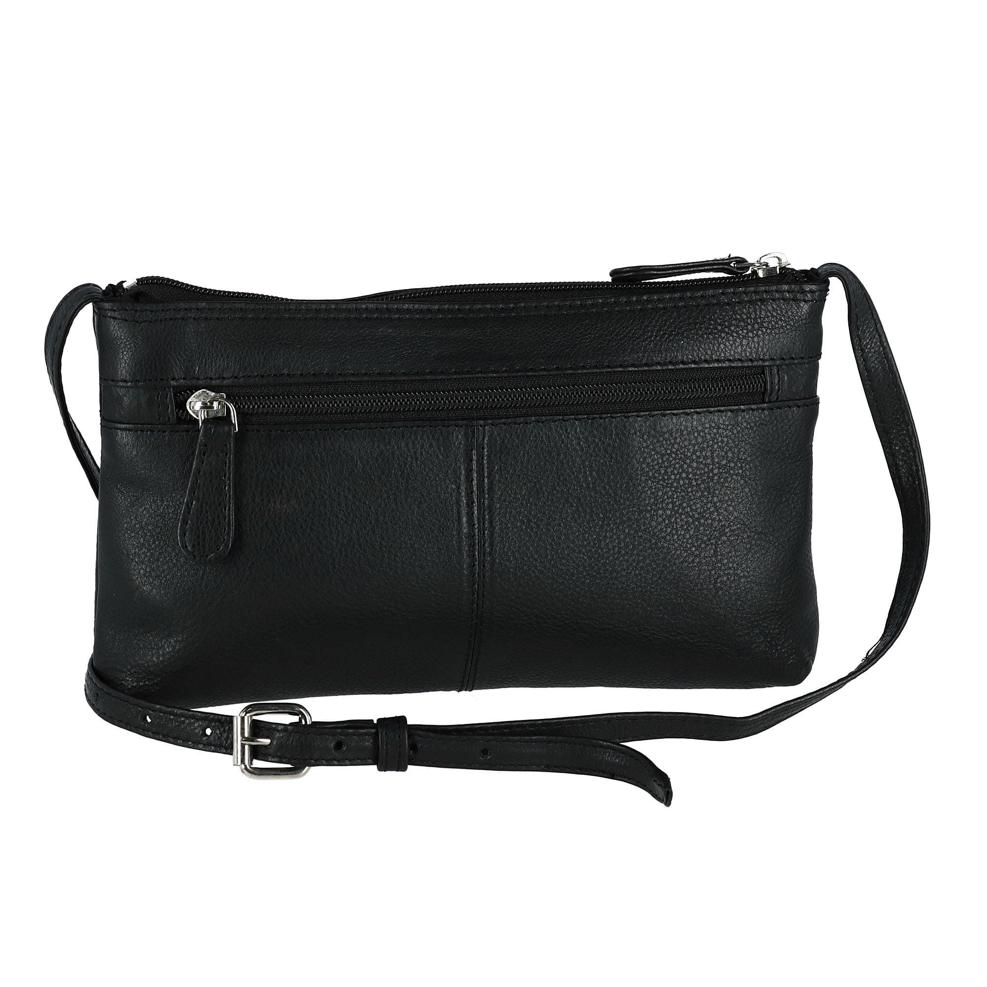 CTM® Women's Leather Organizer Crossbody Handbag - Black