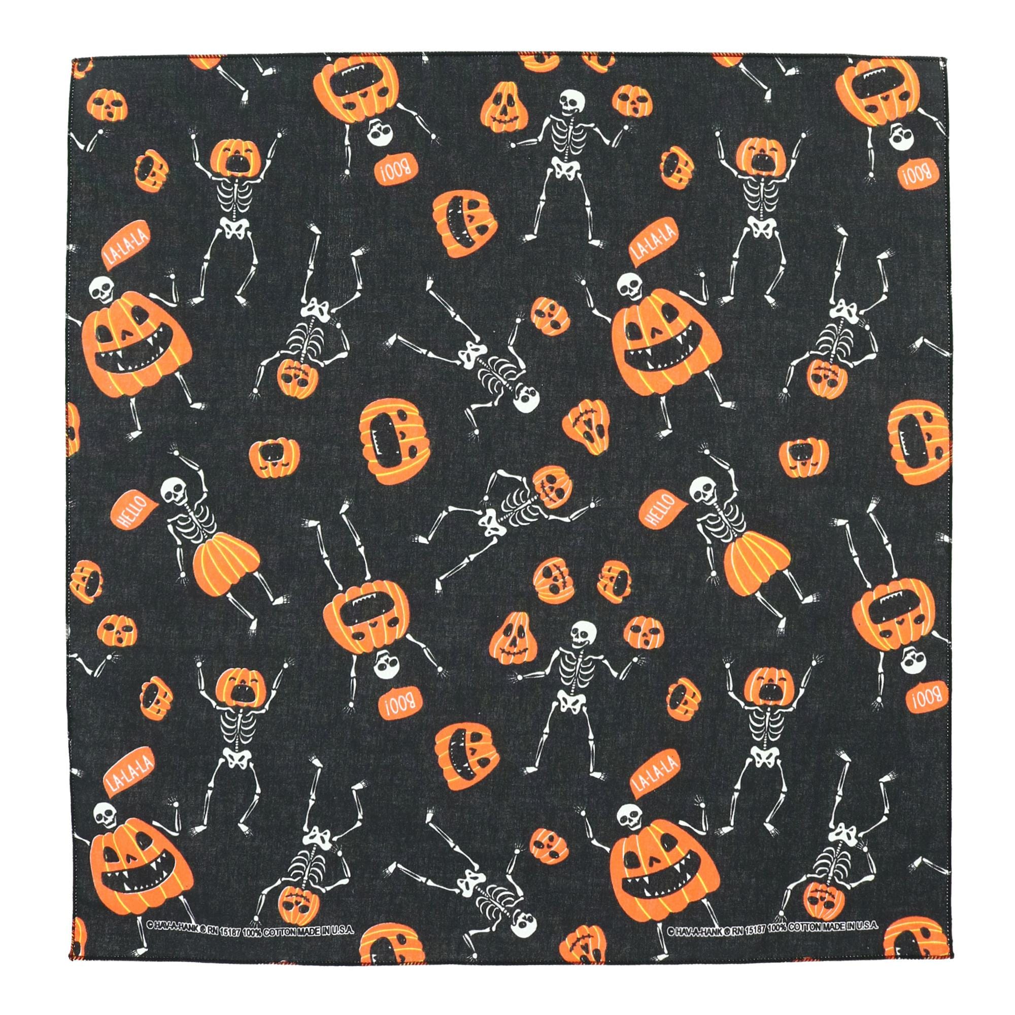 CTM® Glow in the Dark Skeletons and Pumpkins Halloween Print Holiday Bandana - Glow in the Dark Skeletons and Pumpkins Halloween Print Holiday Bandana