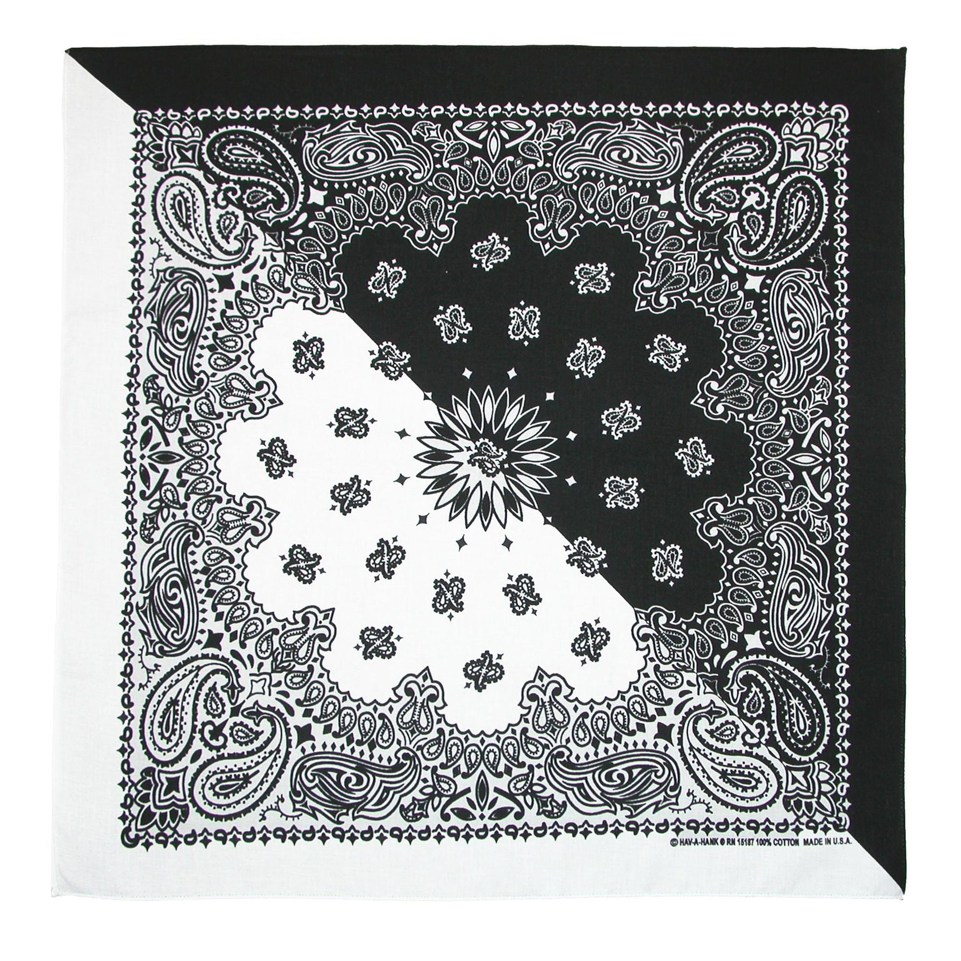 CTM® Split Paisley Print Bandana - Black/White