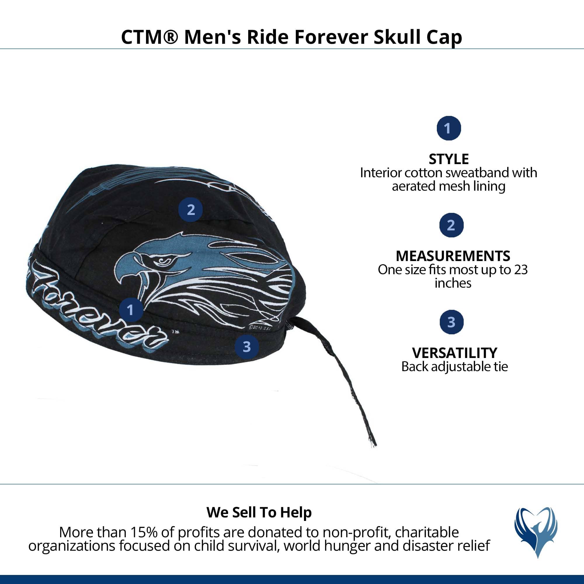 CTM® Men's Ride Forever Skull Cap - Black