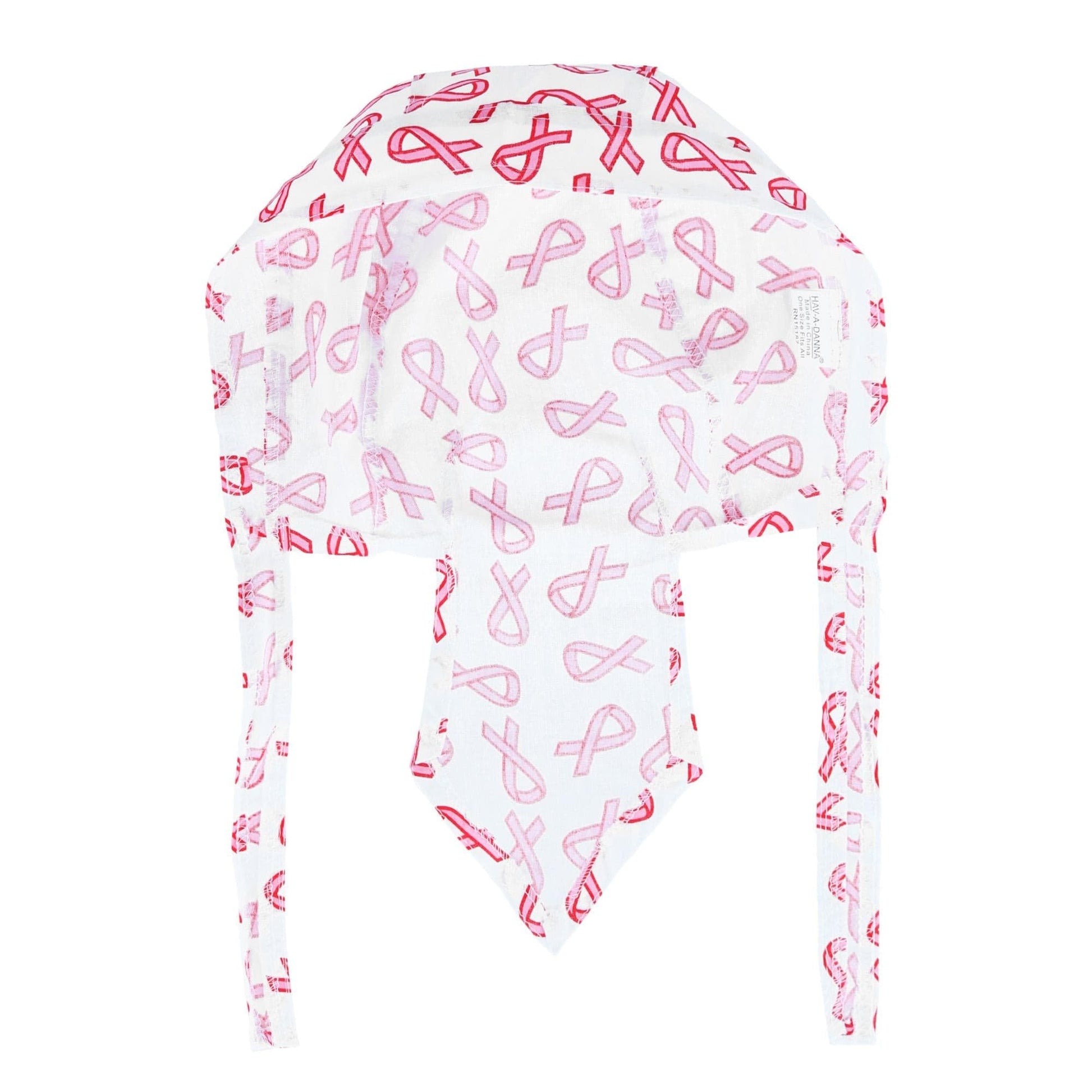 CTM® Premium Cotton Unlined Breast Cancer Pink Ribbon Do Rag - White