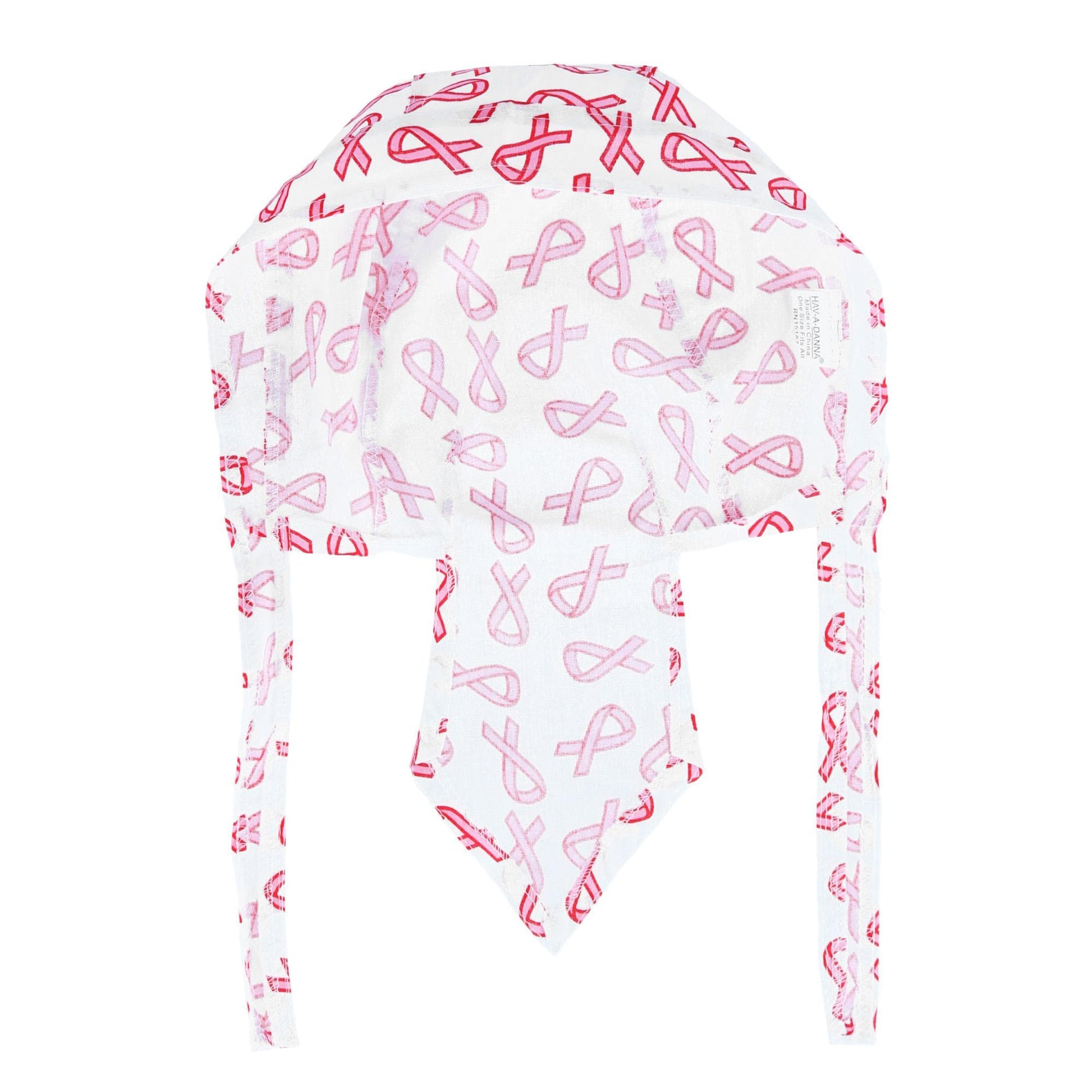 CTM® Premium Cotton Unlined Breast Cancer Pink Ribbon Do Rag - White