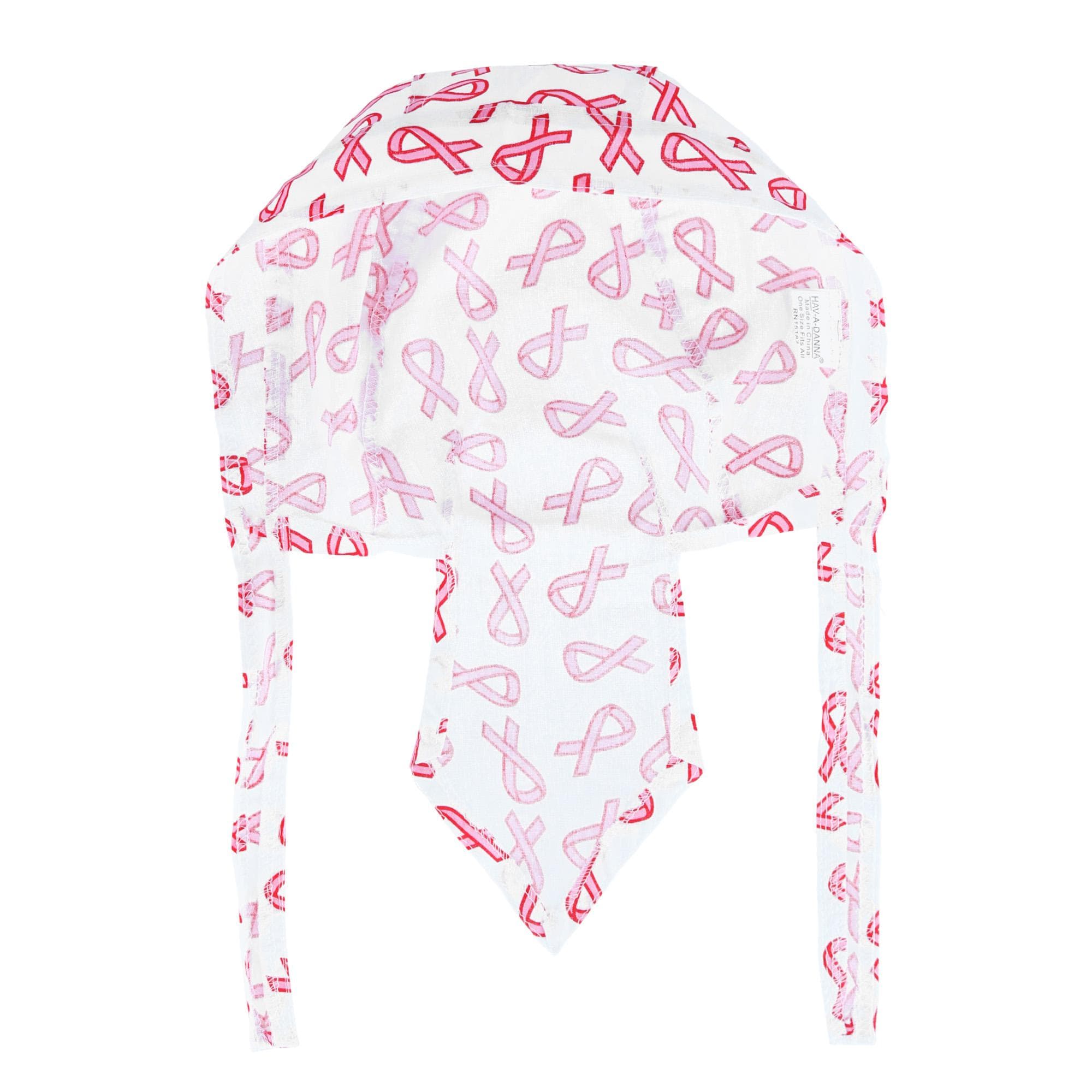 CTM® Premium Cotton Unlined Breast Cancer Pink Ribbon Do Rag - White