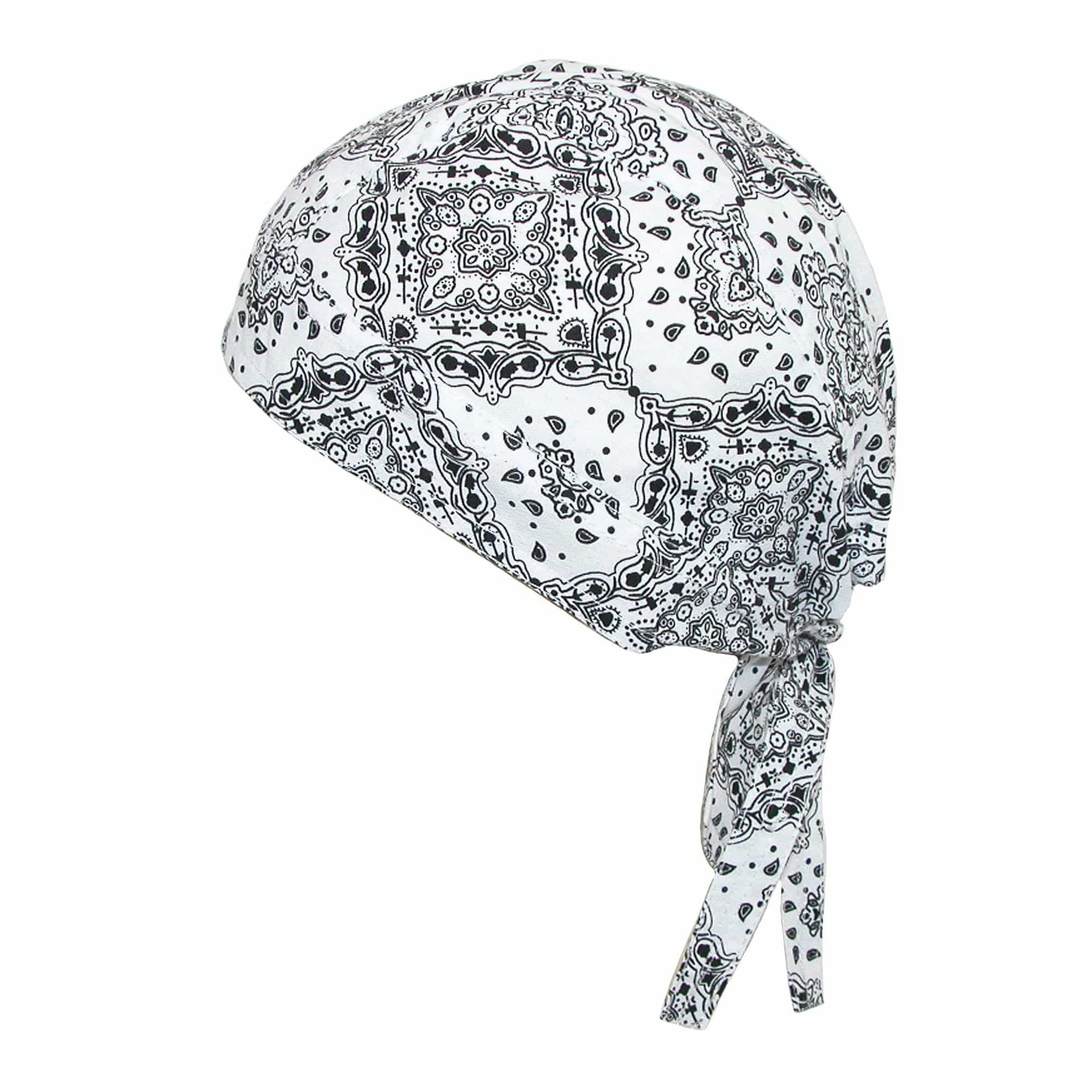 CTM® Men's Cotton Unlined Paisley Biker Do Rag Cap - White