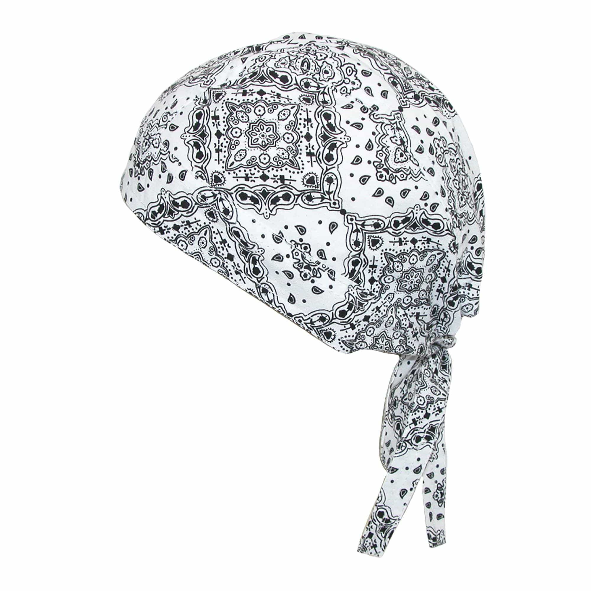 CTM® Men's Cotton Unlined Paisley Biker Do Rag Cap - White