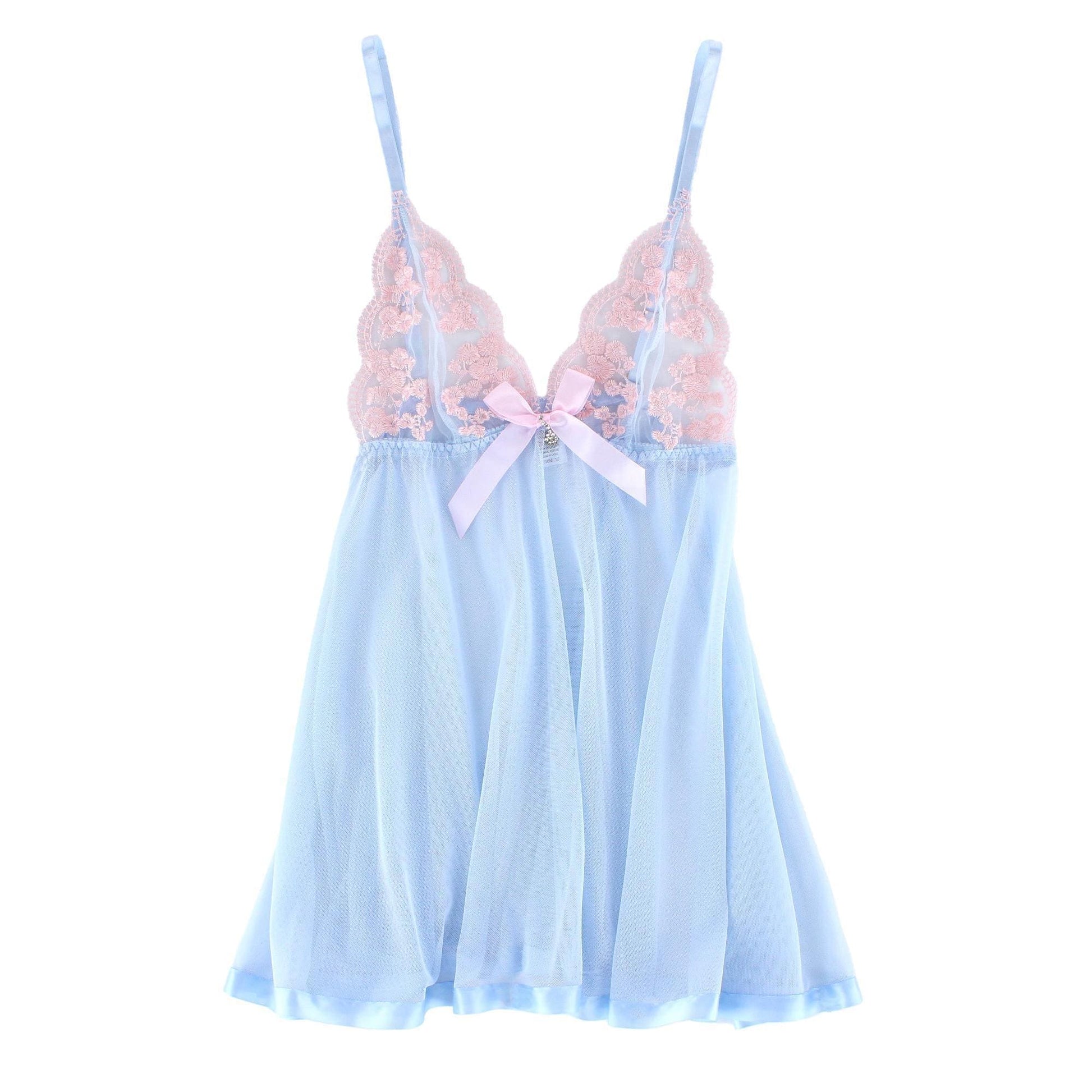 Spree Women's Sheer Mesh Babydoll Top and Matching Thong Set - Blue