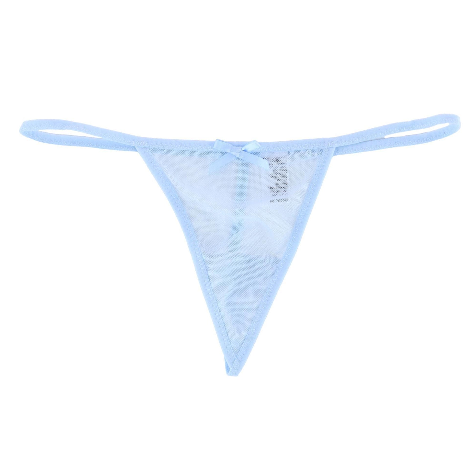 Spree Women's Sheer Mesh Babydoll Top and Matching Thong Set - Blue