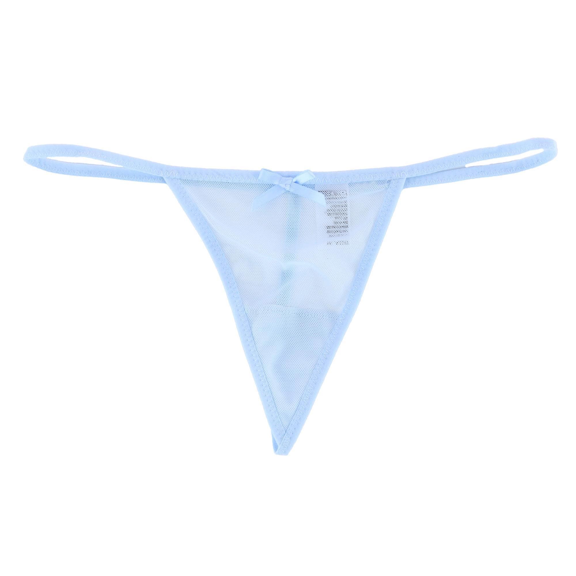 Spree Women's Sheer Mesh Babydoll Top and Matching Thong Set - Blue