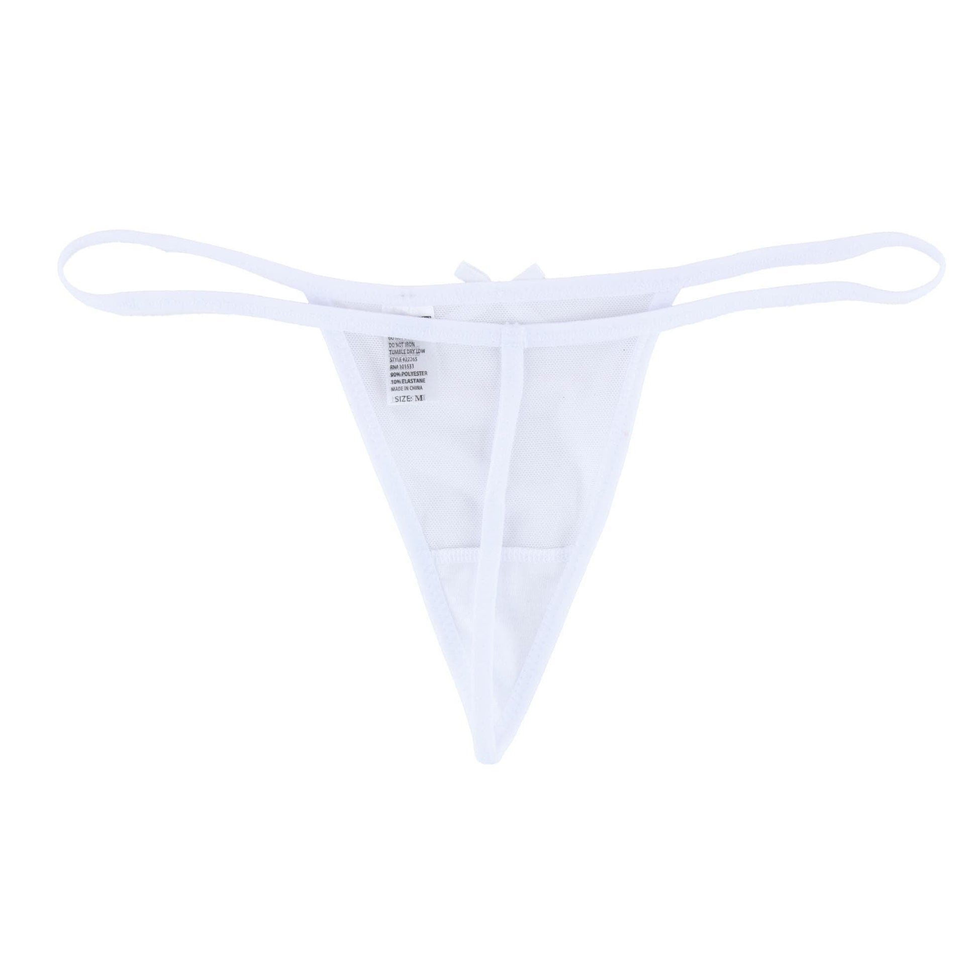 Spree Women's Sheer Mesh Babydoll Top and Matching Thong Set - White