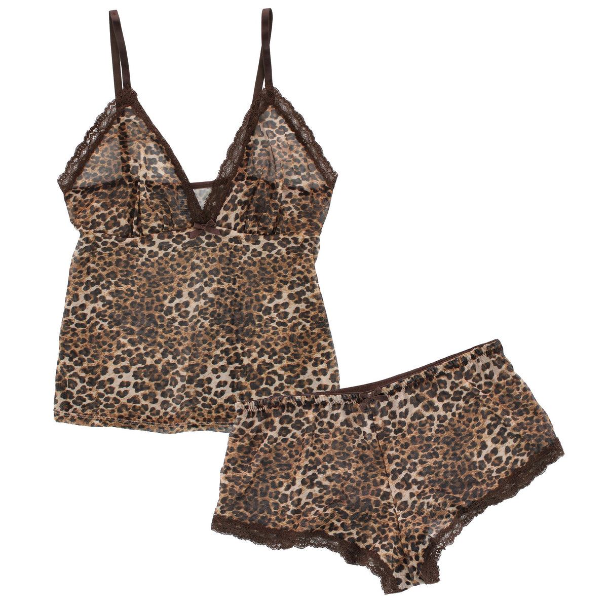 Carrie Amber Women's Flirty Cheetah Mesh Cami Daywear Set - Brown