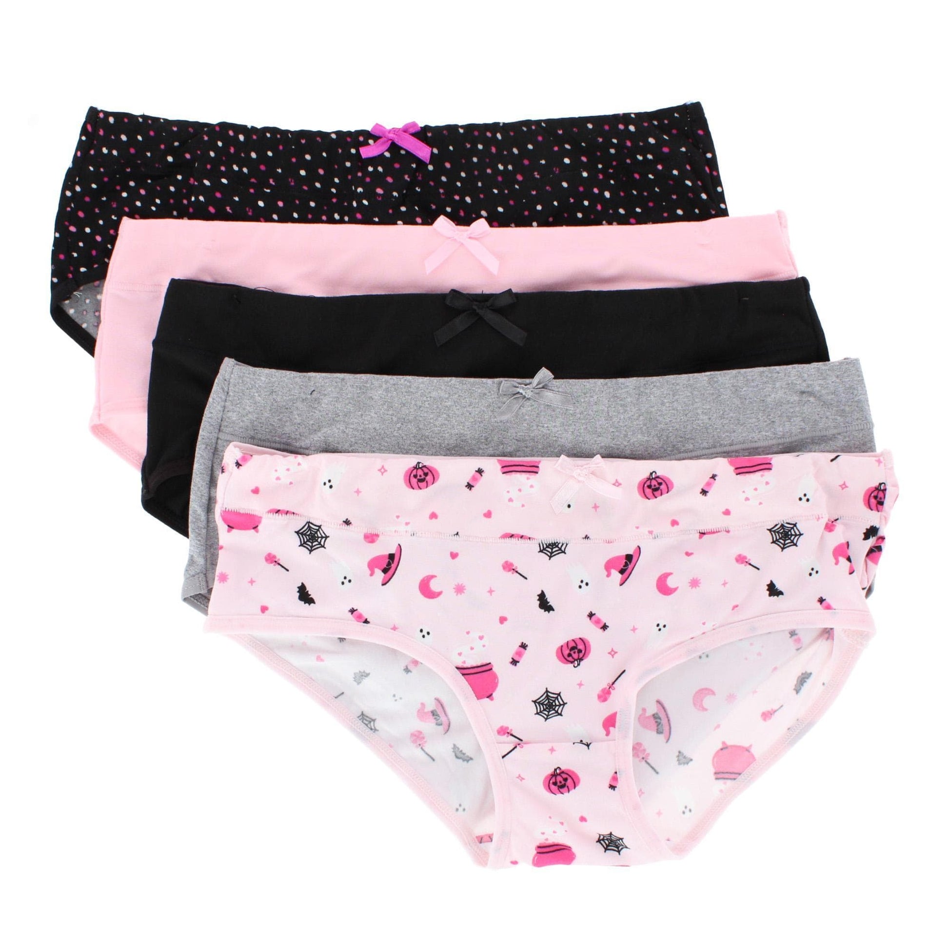 Spree Women's Hipster Panty Graphic Print (5 Pack) - Halloween/PolkaDot