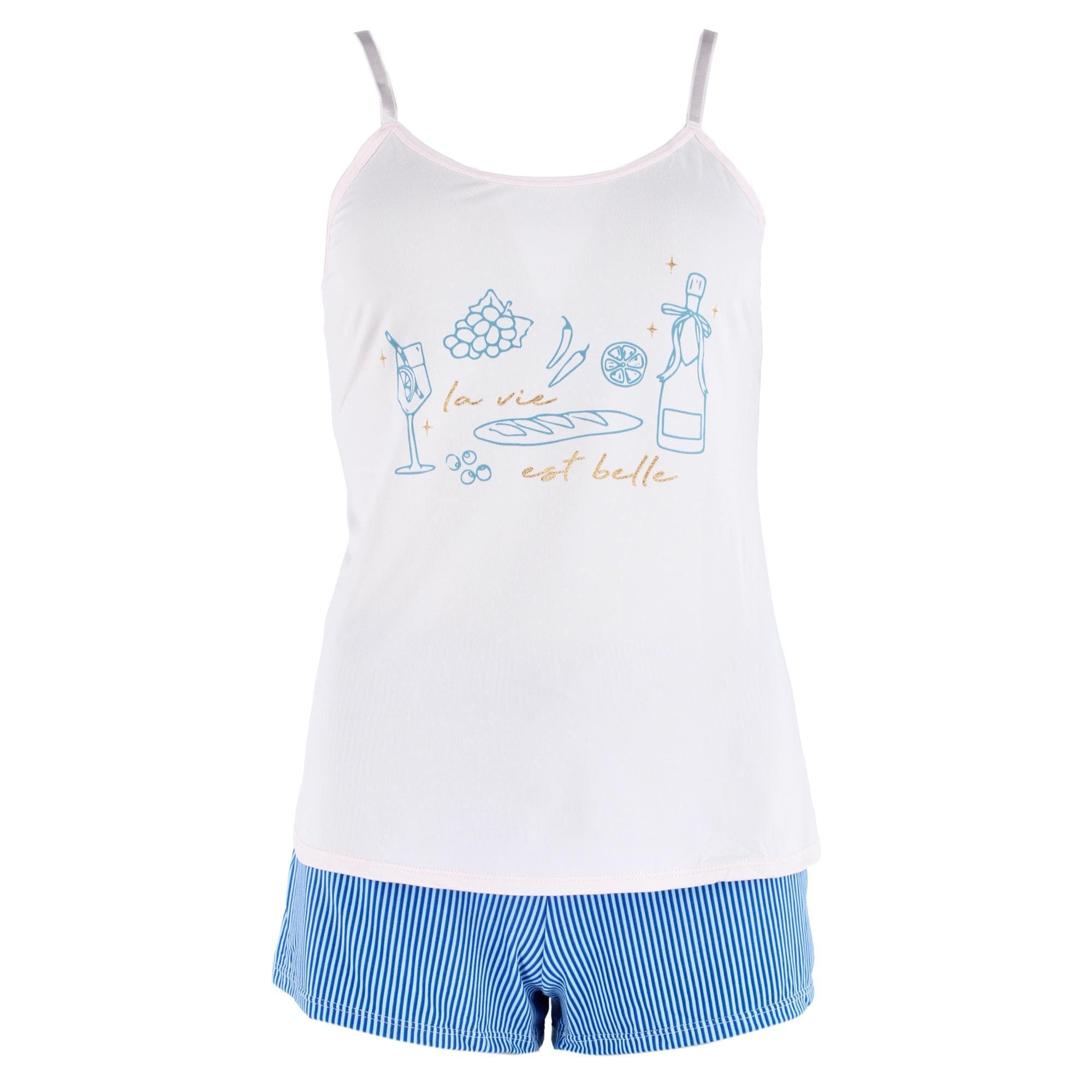 Spree Young Women's Cami Tank Top and Short Pajama Sleep Set - Cream