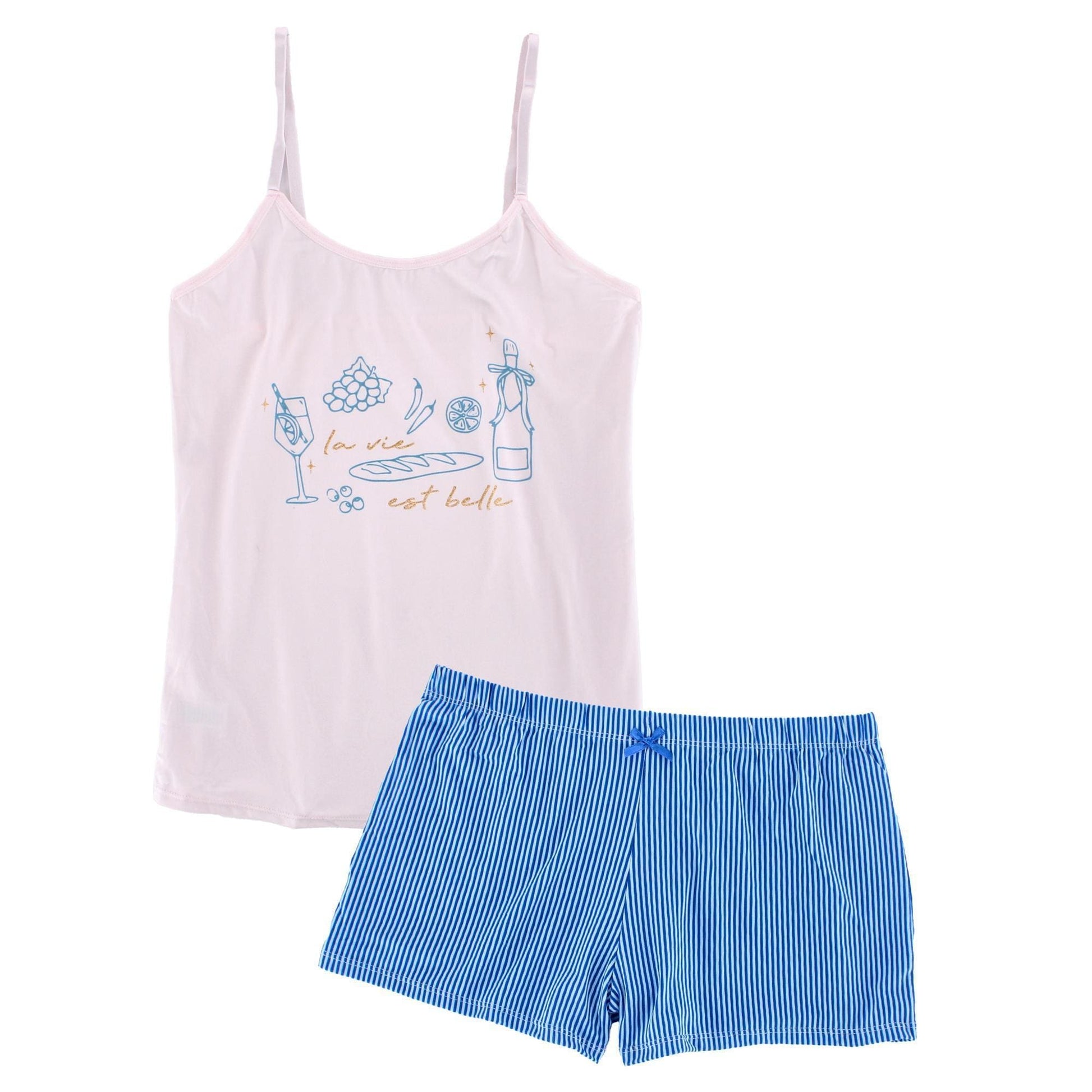 Spree Young Women's Cami Tank Top and Short Pajama Sleep Set - Cream