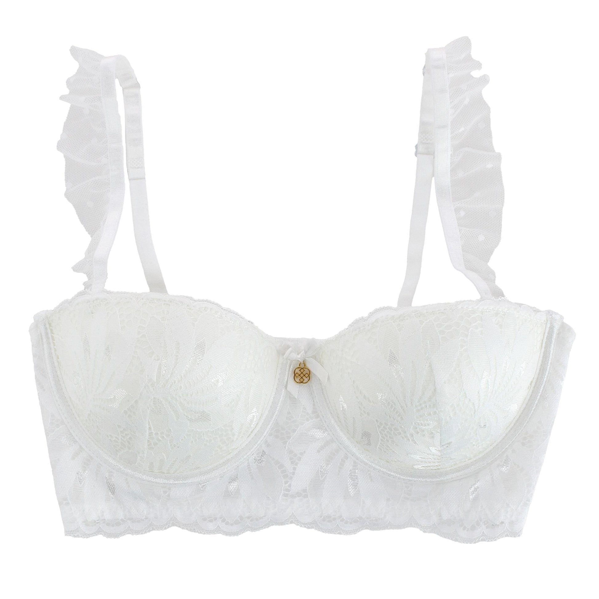 Daisy Fuentes Women's 2 Piece White Ruffle Lace Bra and Panty Set - White