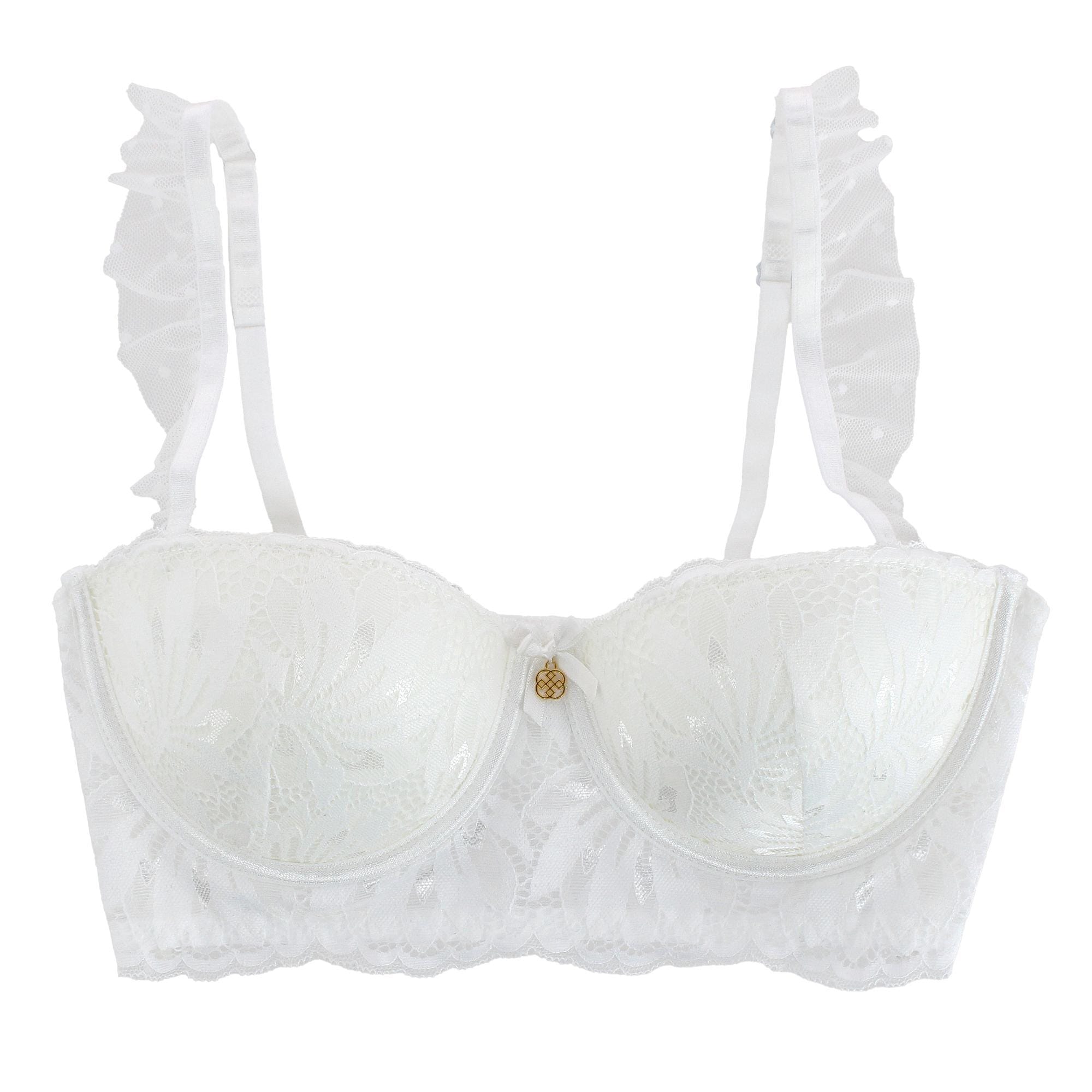 Daisy Fuentes Women's 2 Piece White Ruffle Lace Bra and Panty Set - White