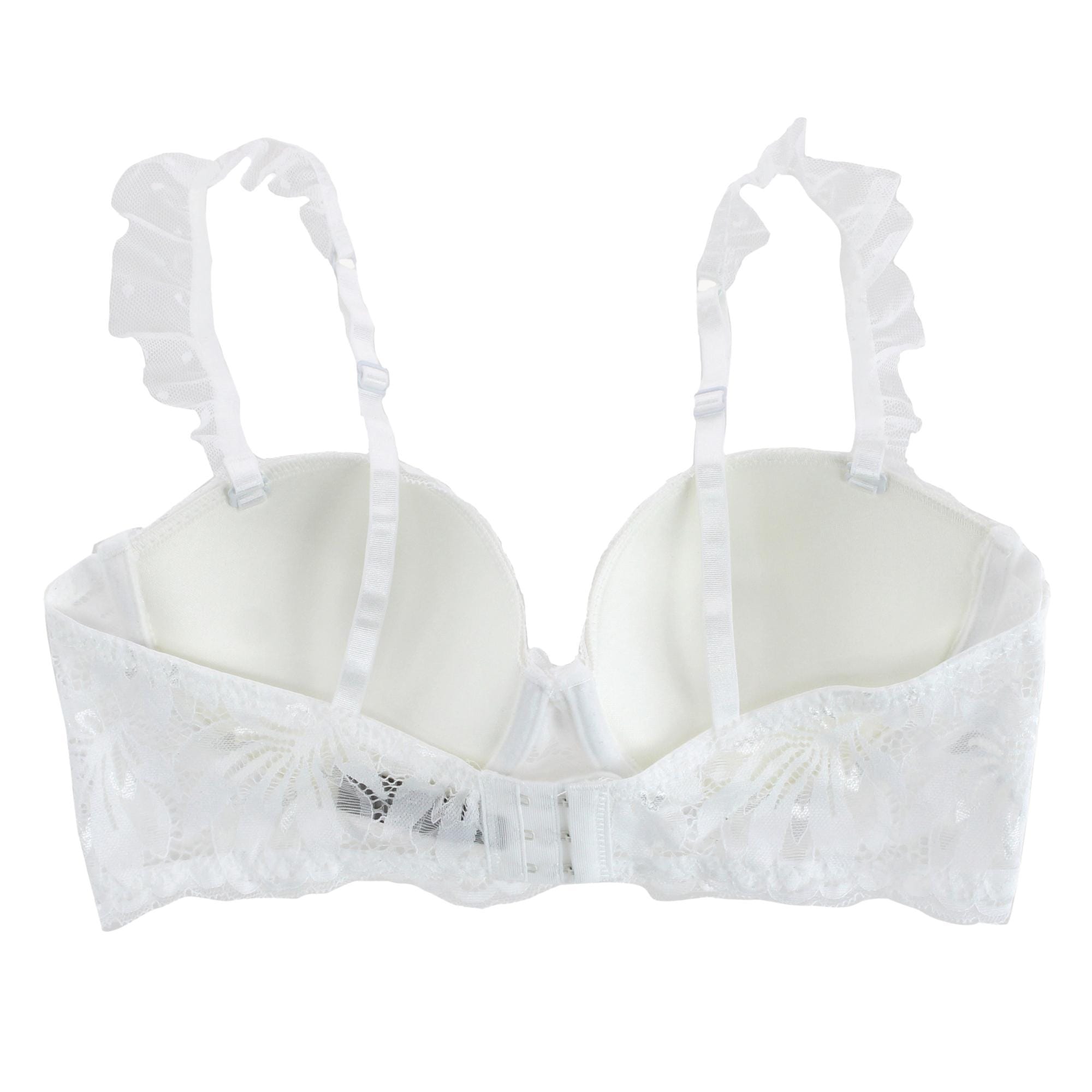 Daisy Fuentes Women's 2 Piece White Ruffle Lace Bra and Panty Set - White