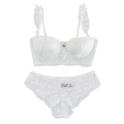 Women's 2 Piece White Ruffle Lace Bra and Panty Set