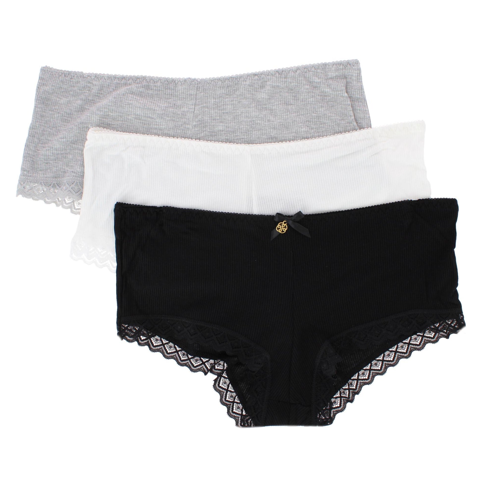 Daisy Fuentes Women's Ribbed Lace Trim Boyshort Panty 3-Pack