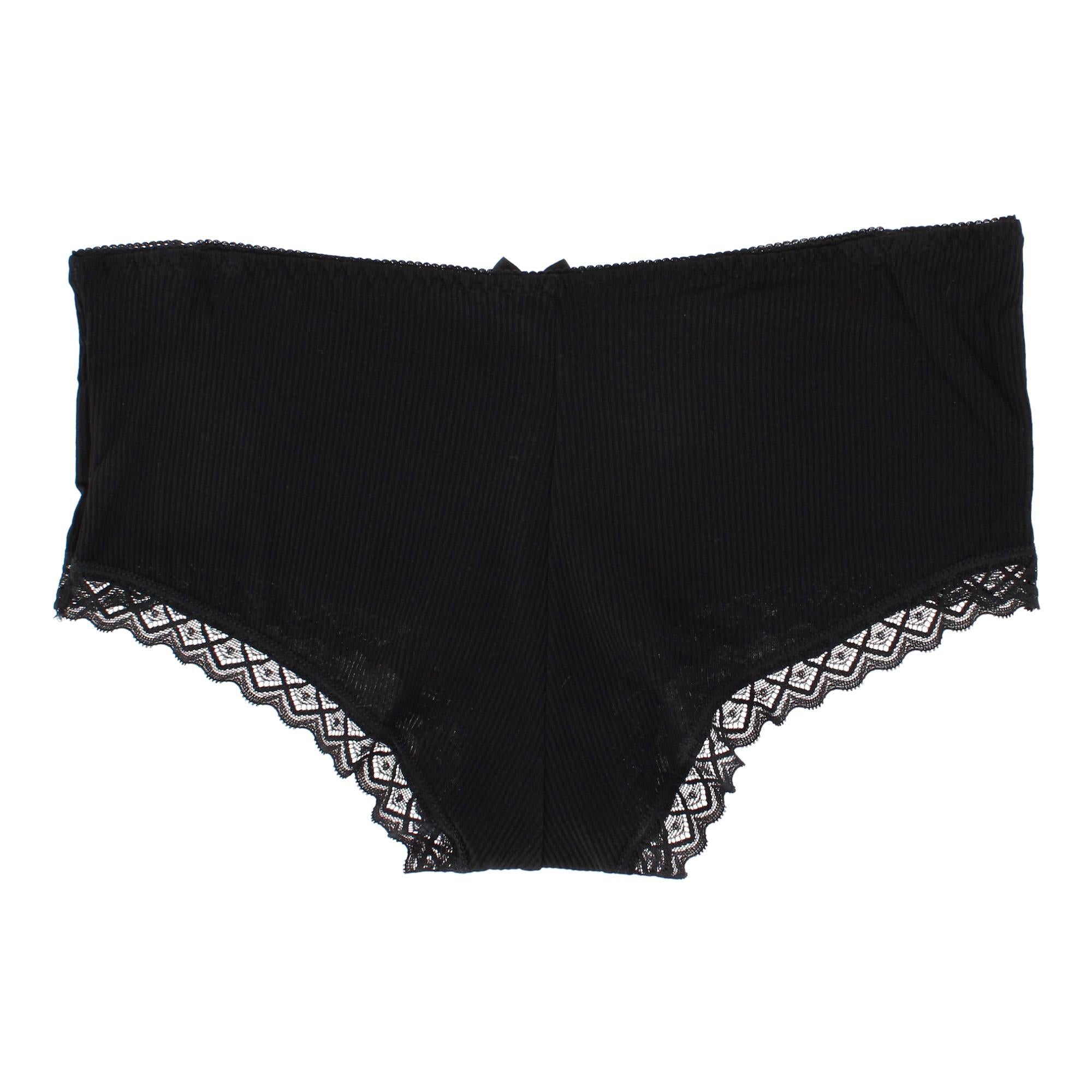 Daisy Fuentes Women's Ribbed Lace Trim Boyshort Panty 3-Pack - Black/Gray/White